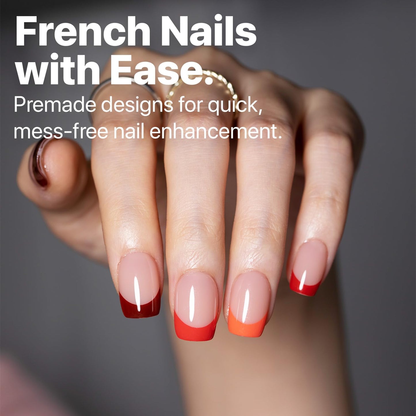 SXC Cosmetics French Tip Press On Nails – Red Series, Extra Short Square Fake Nails X-Pro Tips Starter Kit| 150PCS, 15 Sizes, 5 Styles, Beginner-Friendly