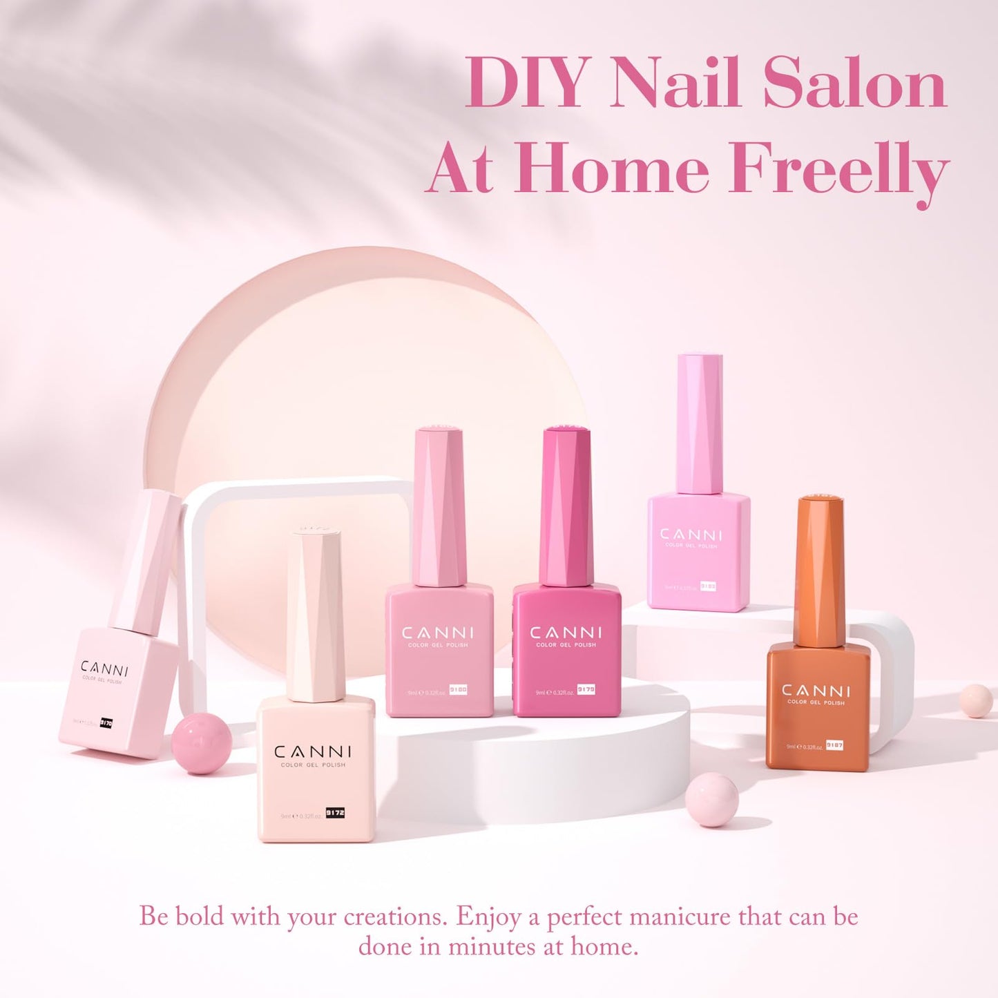 CANNI 9ml Gel Nail Polish Set, 6 Elegant Shades HEMA-Free Pink Nude Coral Rose, Long-Lasting Manicure Kit for Salon & DIY Use