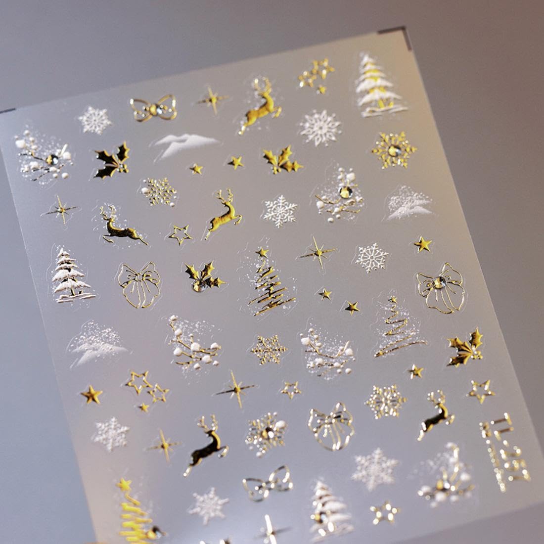 Christmas Nail Art Stickers 5D Embossed Gold Elk Nail Stickers Self-Adhesive Snowflake Bow Xmas Tree Rhinestone Star Elk Nail Decals for Women Girls Winter Holiday Manicure DIY Nail Supplies
