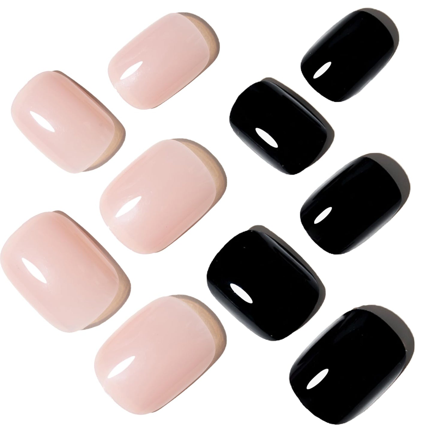 GLAMERMAID Press On Nails Extra Short Square, Jelly Soft Gel Fake Nails Round Squoval, Natural Nude Pink False Nails Tip, Pure Black Fake Nails Short Squoval, Natural Round Square Glue on Nails Glossy