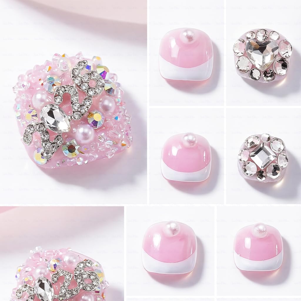 IntoVibes 10 Pieces Handmade Luxury Press On Toenails With Bling Rhinestones And 2026 3D Decoration, Full Cover, Press On Nails Stick On Toe Nails For Women Manicure, Acrylic Fake Toe Nails(L)