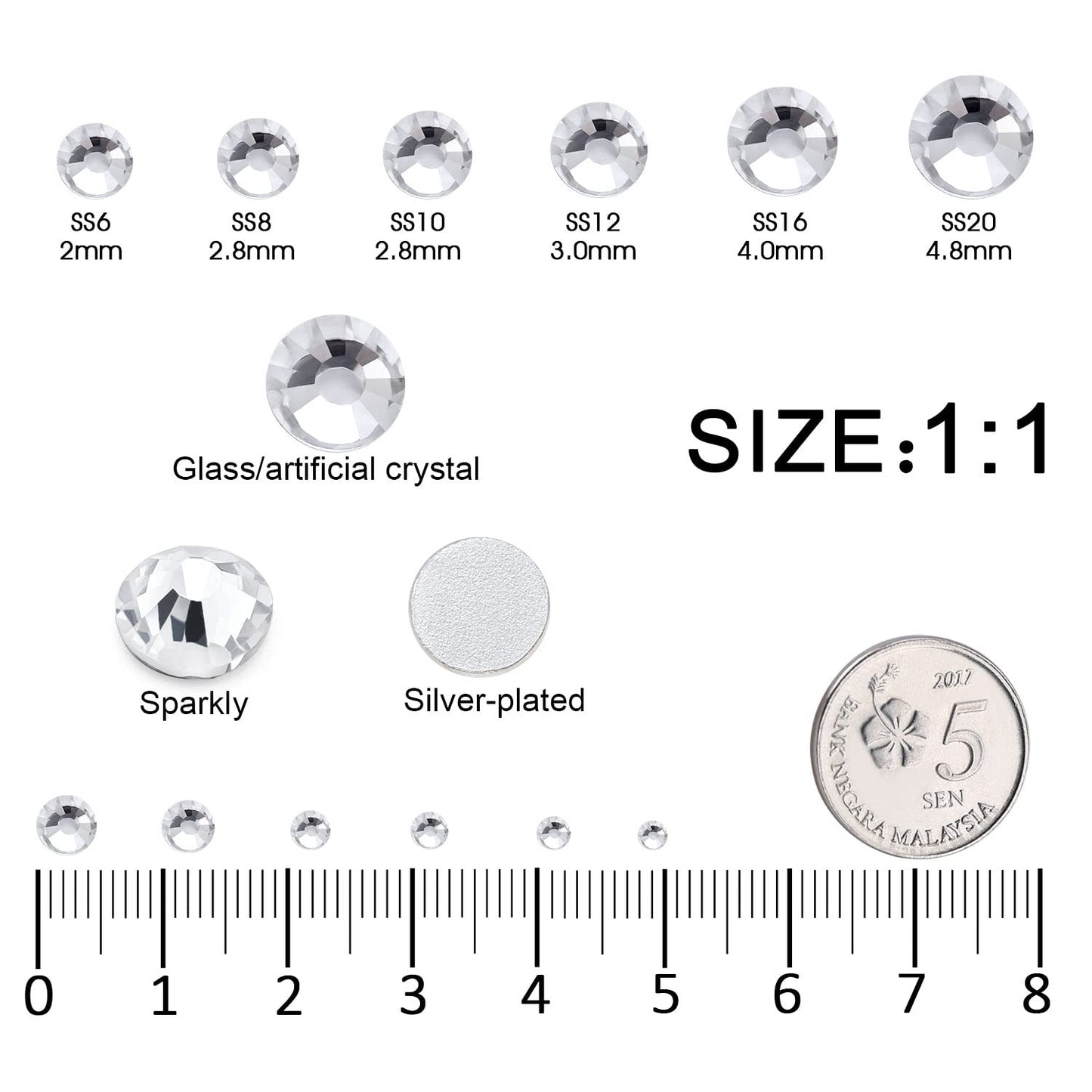 Meibite White Glass Flatback Rhinestones for Nails, Crafts & Clothes – 4240PCS 6 Sizes (SS6–SS20) Crystal Gems Kit with Tweezers & Picker, Non Hotfix DIY Rhinestones for Tumblers, Shoes, Nail Art