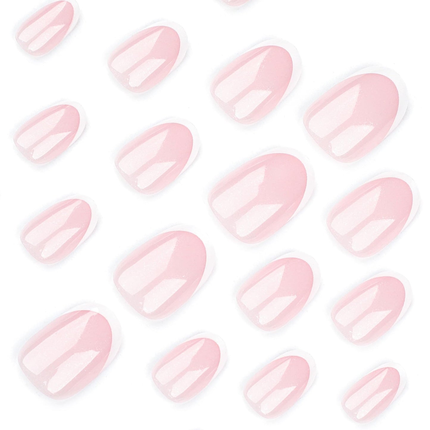 White French Tip Press on Nails - Short Almond Fake Nails - Glitter Glossy Full Cover Stick on False Nails for Women - 24 Pcs