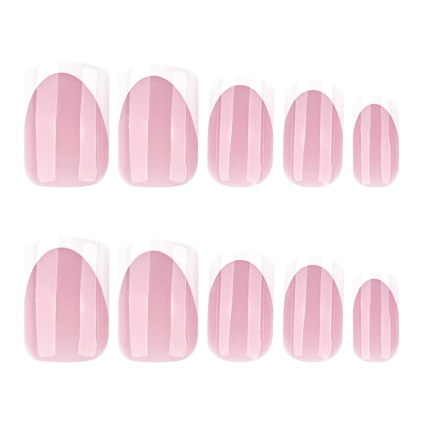 French Tip Press on Nails Short Square Fake Nails Glossy Nature False Nails Nude Pink Reusable Full Cover Acrylic Nails for Women Nail Decoration 24Pcs