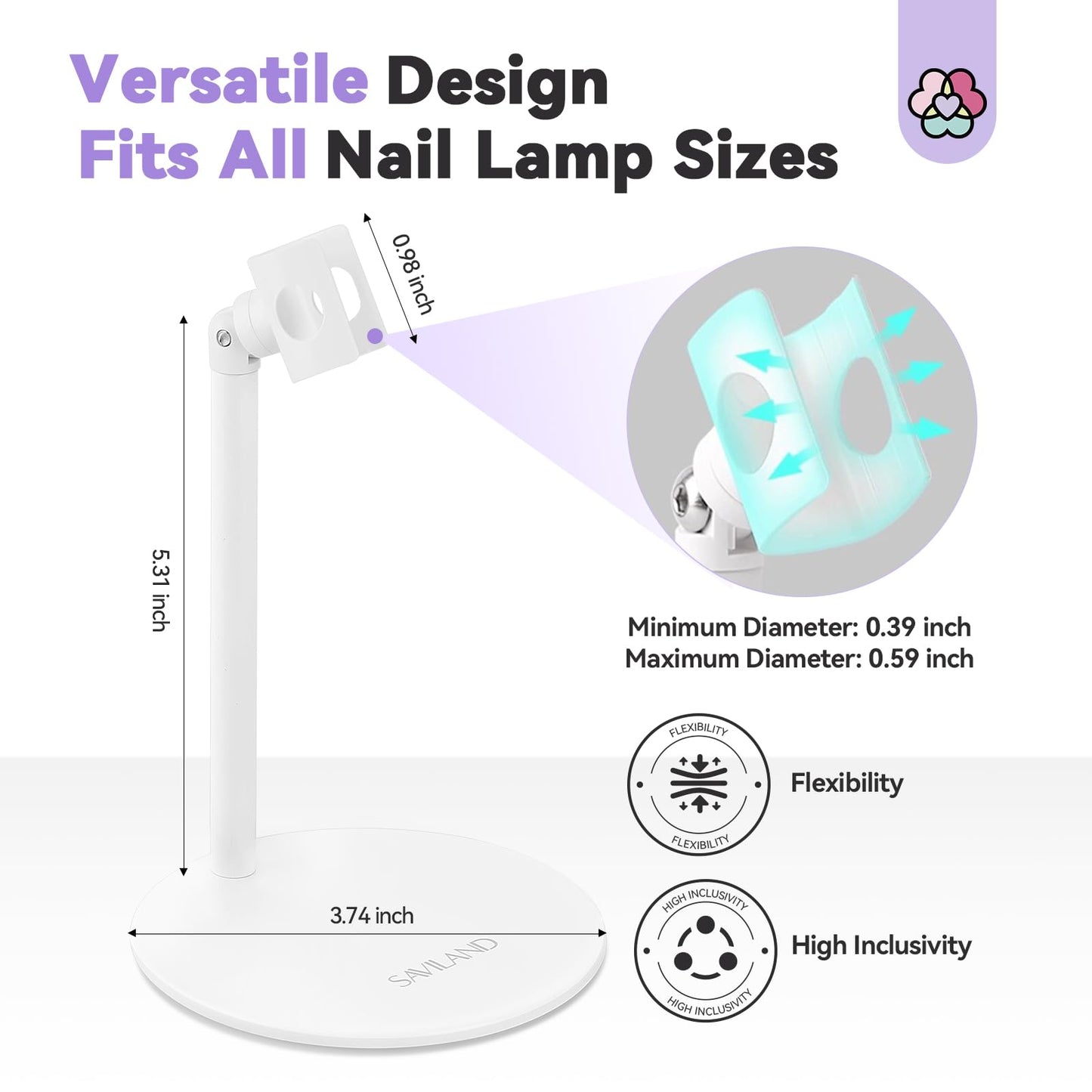 SAVILAND U V Nail Lamp Stand: Sturdy Only U V Light Stand for Gel Nails Polish 360° Adjustable Magnetic Rotation LED Nail Light for Gel Nails: 2-in-1 Handheld LCD Display Screen Flash Cure