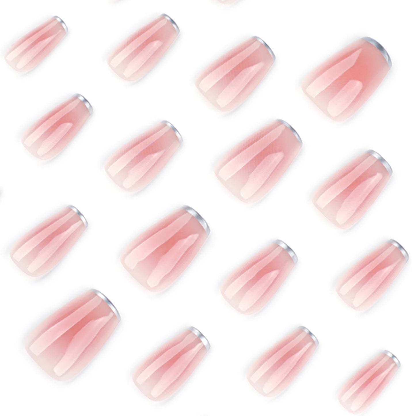 YoYoee 24Pes Short Coffin Press on Nails - Nude False Nails French Gradient Fake Nails Glossy Full Cover Nails Tips for Women