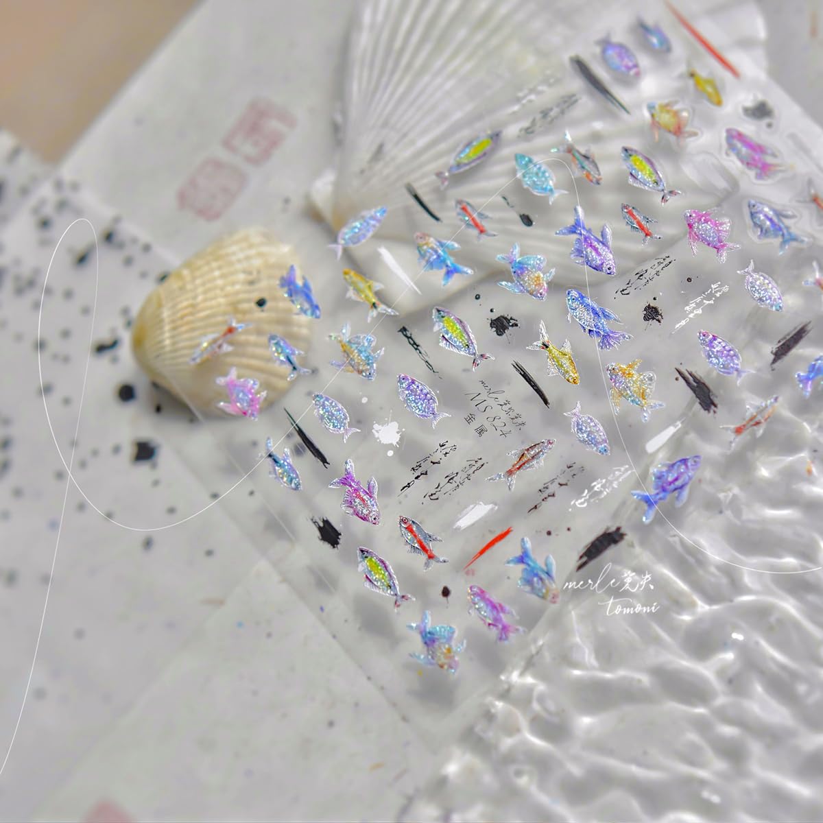 Fish Nail Stickers for Nail Art Iridescent Glittery Nail Decals Vibrant Fish Stickers for Nails with Design 3D Self Adhesive Nail Art Supplies & Decorations for Women Girls 1 Sheet