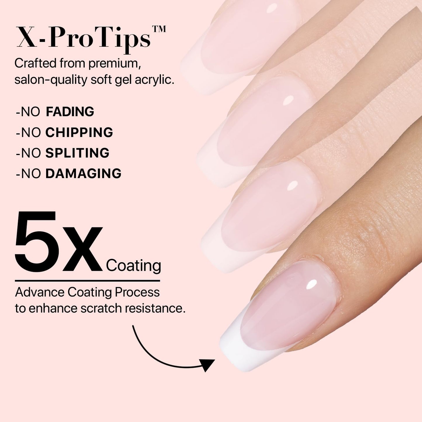 SXC Cosmetics French Tip Press On Nails – Pink Series, Short Coffin Fake Nails X-Pro Tips Starter Kit | 150PCS, 15 Sizes, 5 Styles