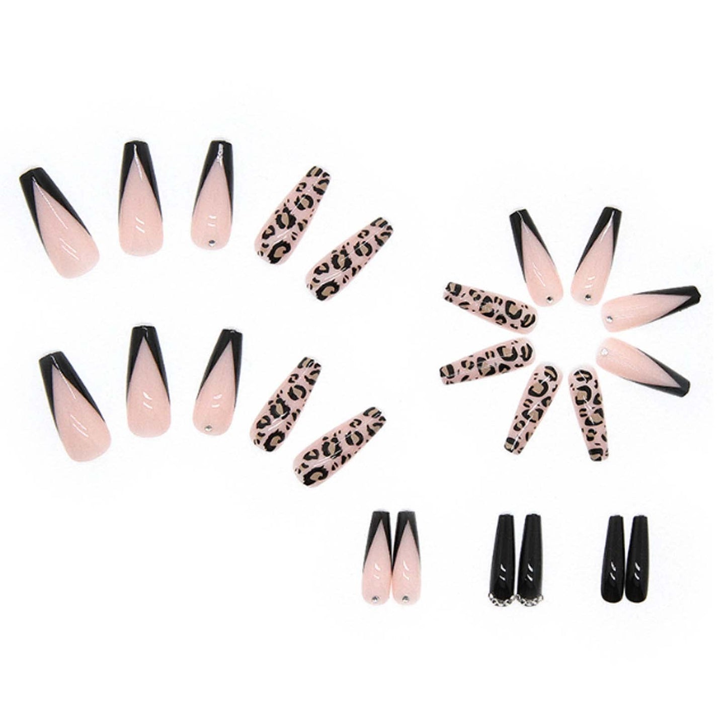 DANMANR Long Press on Nails Square French Fake Nails Full Cover Nude Acrylic False Nails for Women and Girls 24PCS (Black Coffin French)