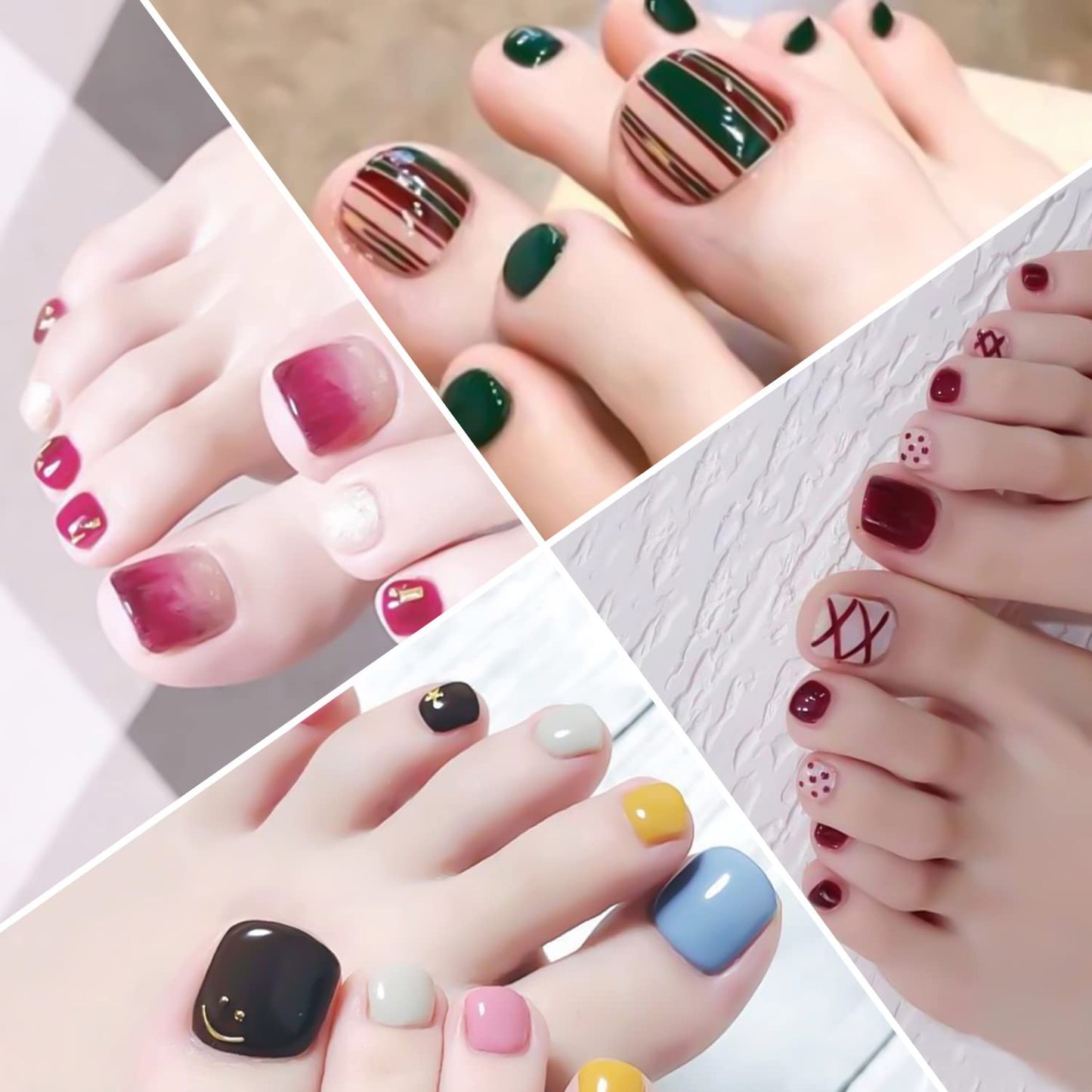 YECIRALA 20 Sheets 440 Pcs Fashion Designs Toe Nail Stickers Full Nail Wraps for Women Toenails Gel Nail Polish Stickers for Toes Nails Strips Stick On Nails Polish Strips Decals