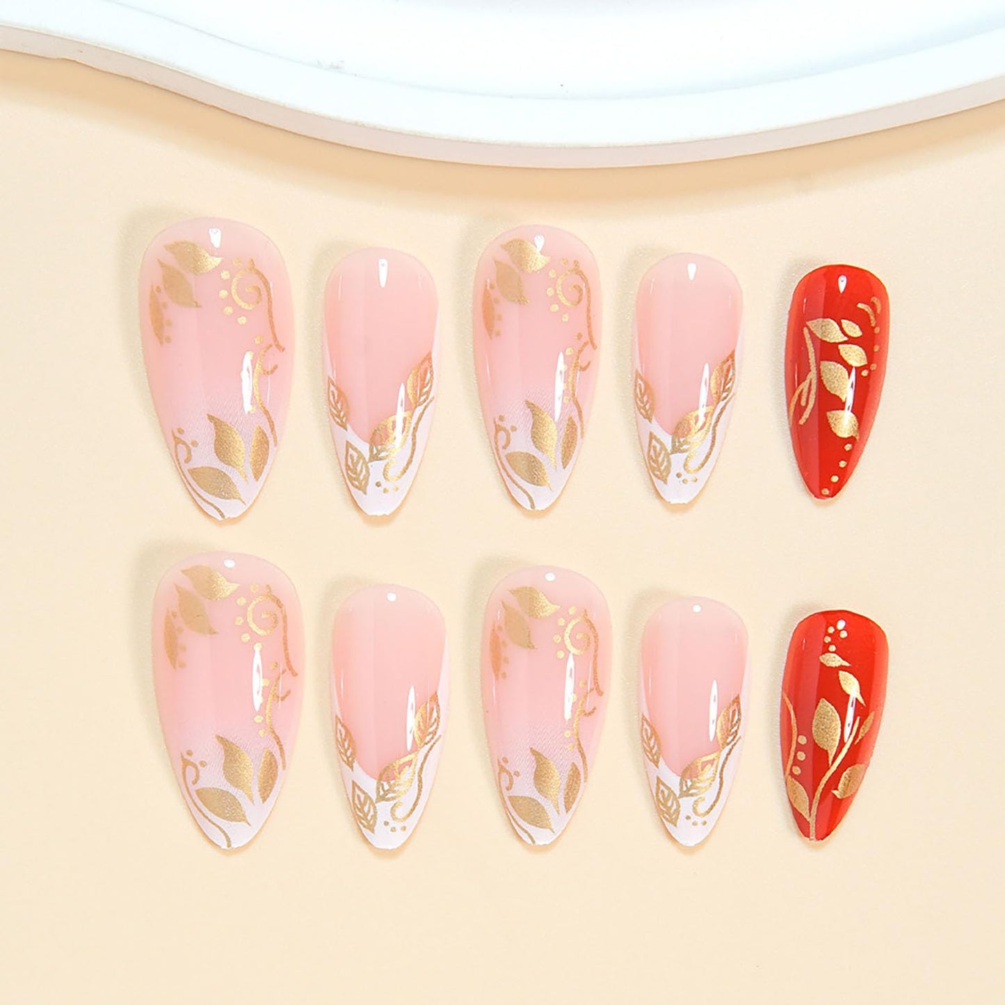 FIEONCIY Press on Almond Nails Short Length Glossy Acrylic Almond Shaped False Nails with Designs Artificial Medium Fake Nails with Charms Glue Stick on Fingernails for Women Girls(WSJ2399)