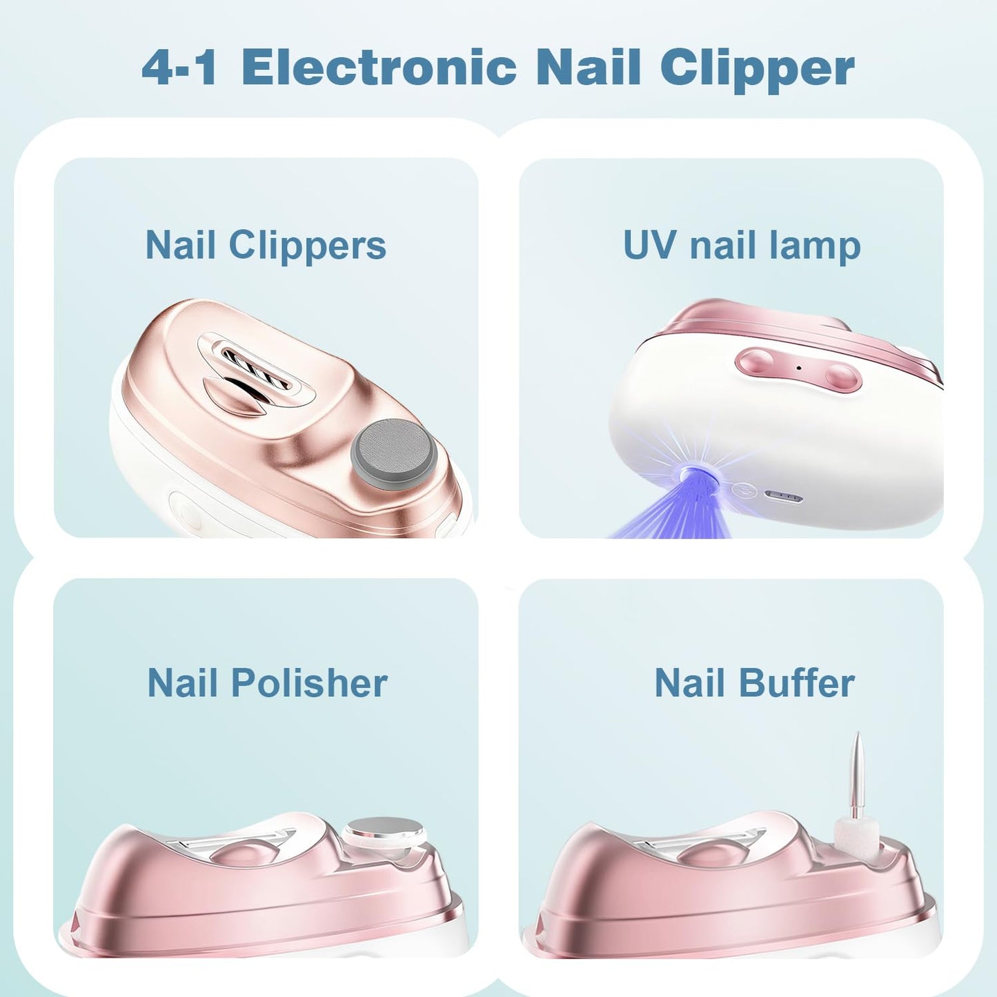 4 in 1 Electric Nail Clipper with Polisher, File & UV Light, Automatic Nail Trimmer with LED Light & Nail Scraps Storage, Rechargeable Nail Trimmer for Baby & Seniors(White)