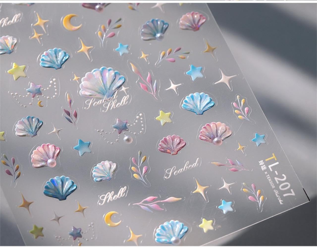 5D Embossed Seashell Nail Stickers Ocean Nail Art Stickers Self-Adhesive Summer Nail Decals Ocean Sticker for Acrylic Nails Sea Shell Nails Supplies for Women Girls Manicure DIY