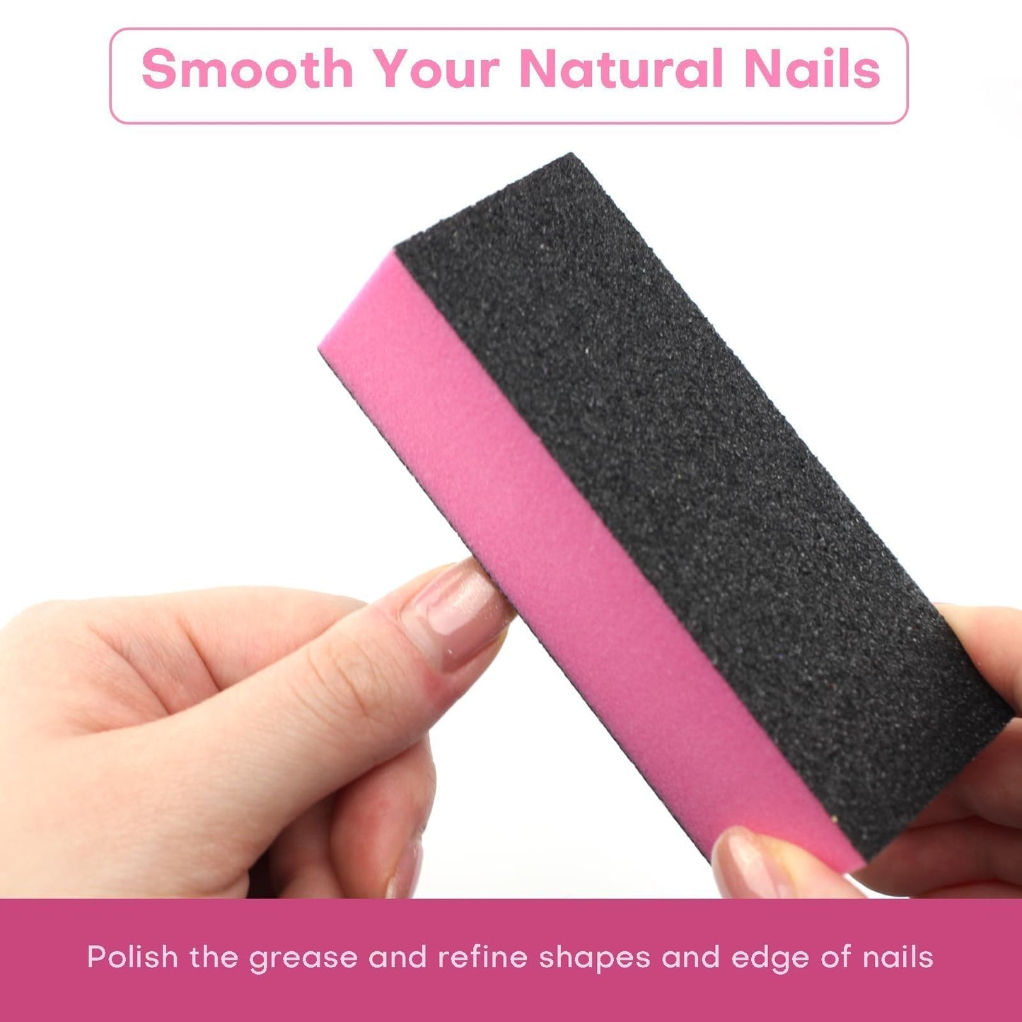 Gel Polish Remover Refill Kits for Nails, Holiday Gifts for Women Girls Nail Polish Remover Set with 10PCS Soak Off Caps & Nail Buffer Block - Quickly Removes Poly Gel & Acrylic Nails (Pink Short)