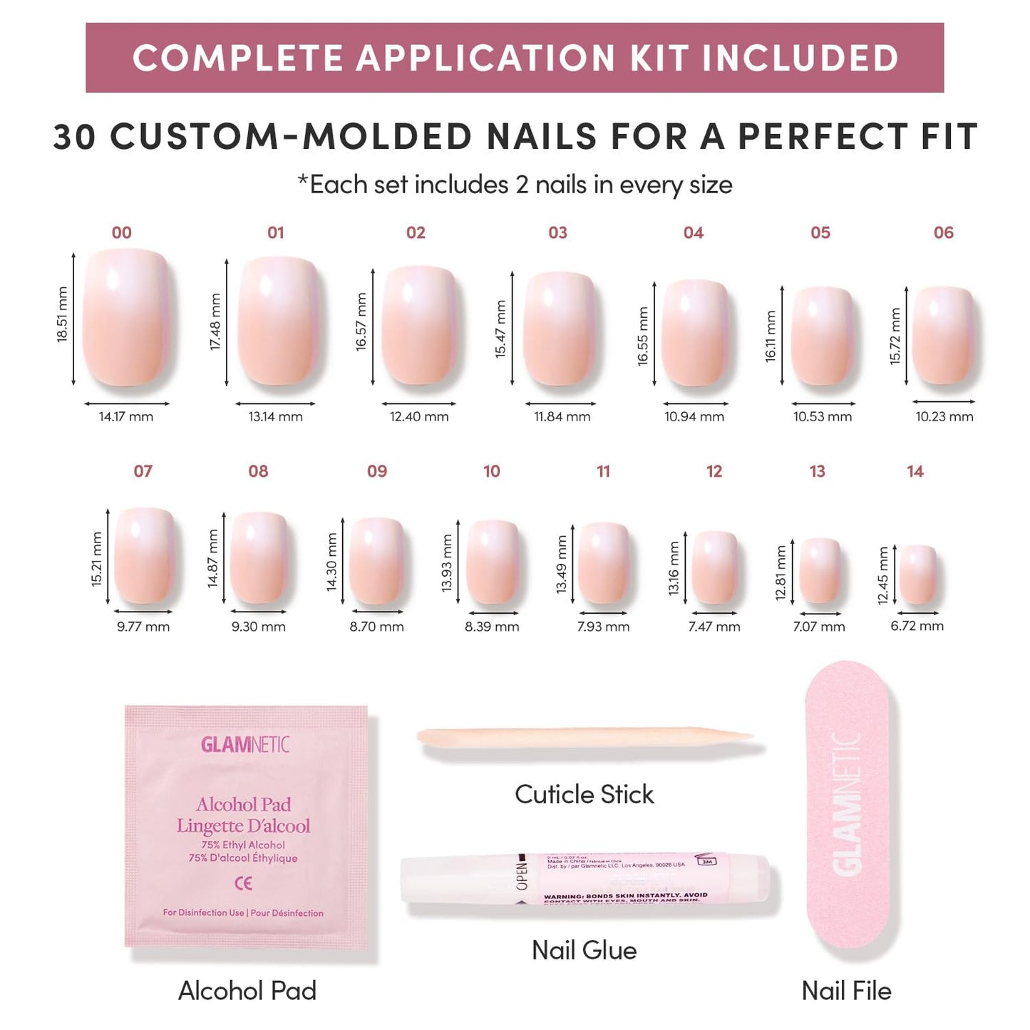 Glamnetic Press On Nails - Sugar Veil | Glazed Short Squoval Nude Fake Nails with Ombré, Salon Quality Neutral Nails | 15 Sizes - 30 Nail Kit with Glue