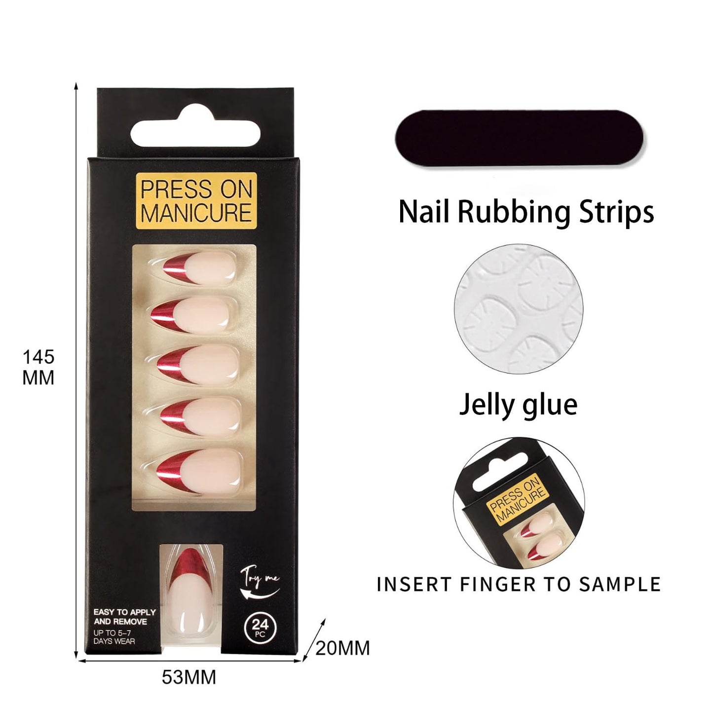Hkanlre Press On Nails Almond-Glossy Press on Nails Medium,French Fake Nails for Women,Natural Reusable Bling Nails