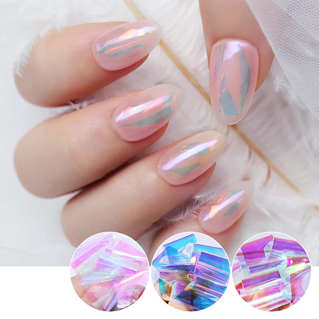 Glass Nail Foil Stickers, 30 Rolls Glass Fragments Nail Art Foils Stickers Paper, Aurora Laser Design Nail Wraps Decals DIY&Salon Manicure Accessories
