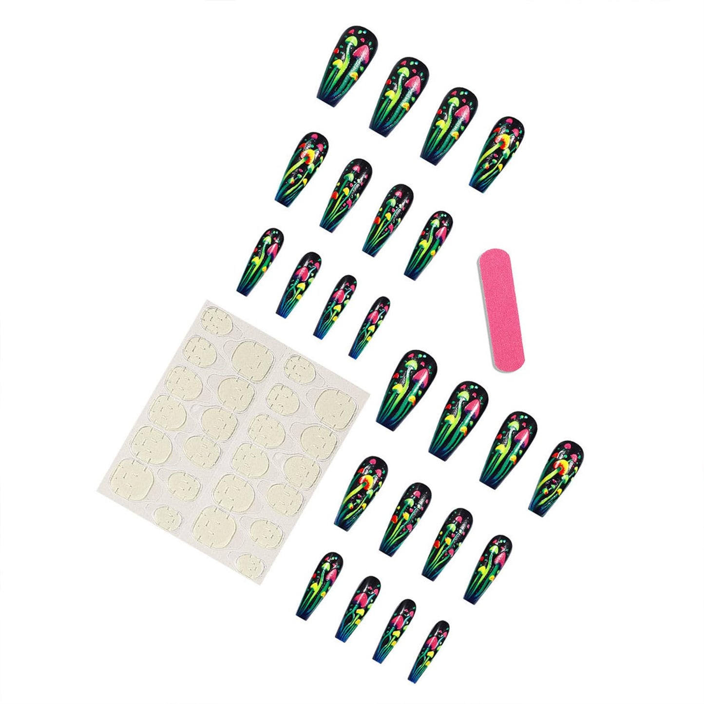 Ballerina Press on Nails Colorful Jellyfish Fake Nails Extra Long Coffin Nail Glossy Artificial Glue on Nail for Women DIY Acrylic Manicure