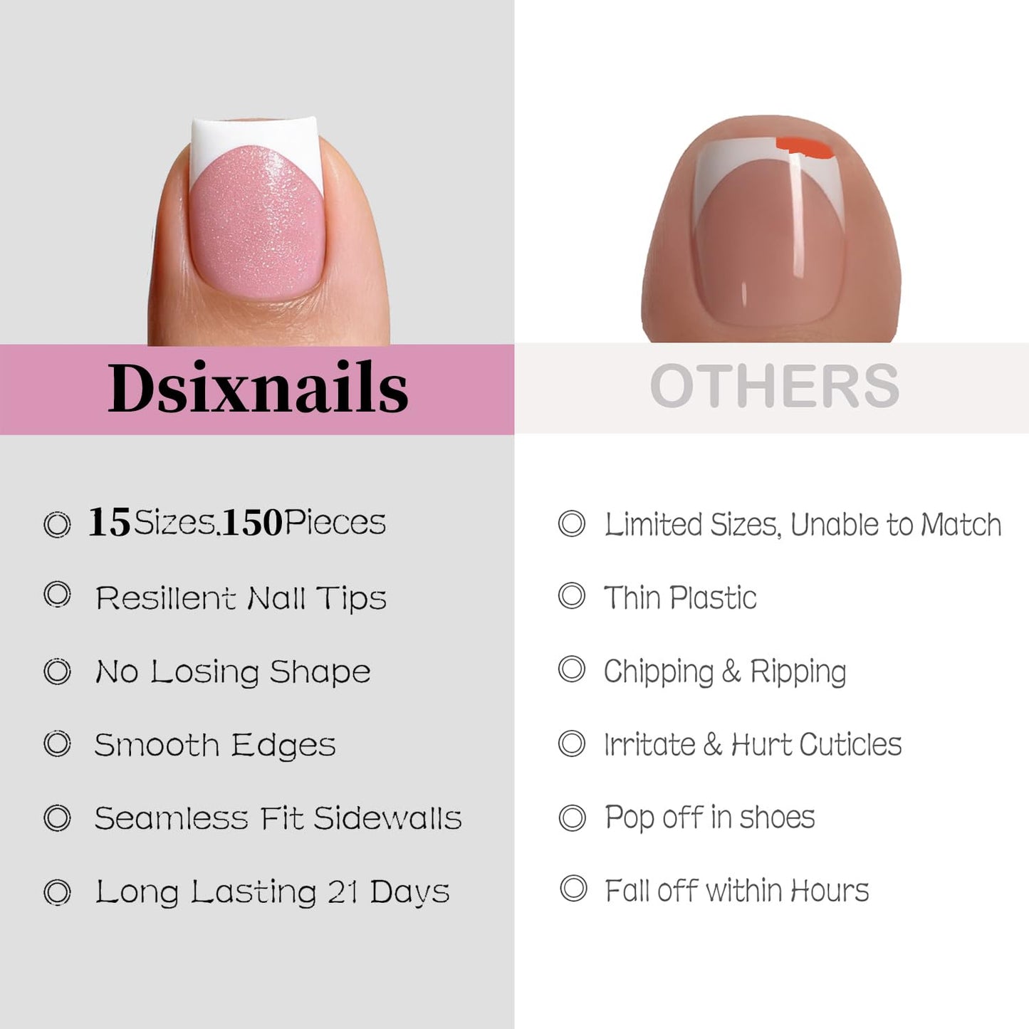 Dsixnails Pink Glitter Base Toe Nail Tips, 150pcs Short Square Press on Toenails for Women, Soft Toe Nail Press Ons, French Tip Toe Press on nails, Soak Off Acrylic Fake Toenails Extension in 15Sizes