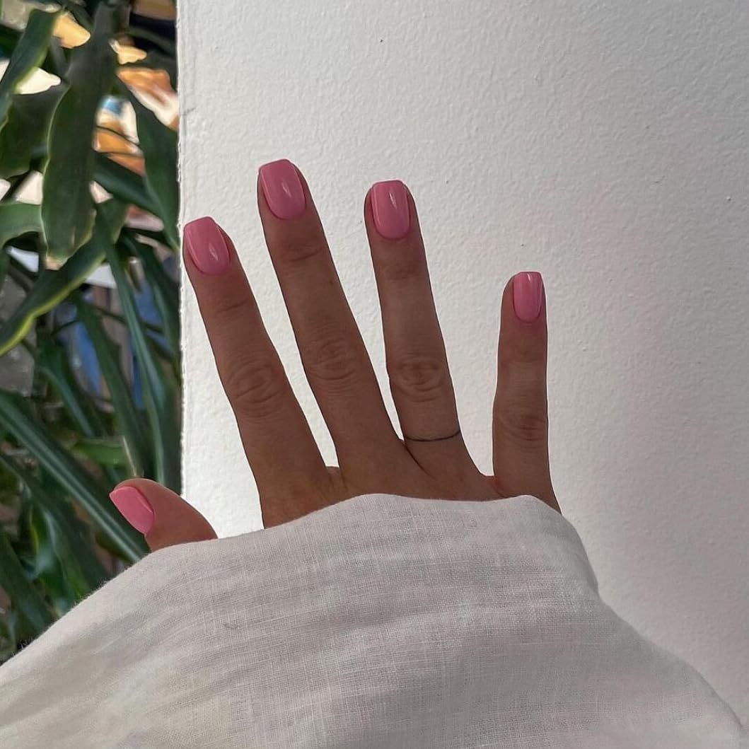 KQueenest 48 Pieces Mauve Pink Press on Nails Short Square, Gel Fake Nails Short Coffin, Pure Dark Pink Color Natural Petite Nails Press ons, Reusable Acrylic Stick on Nails Press on for Women