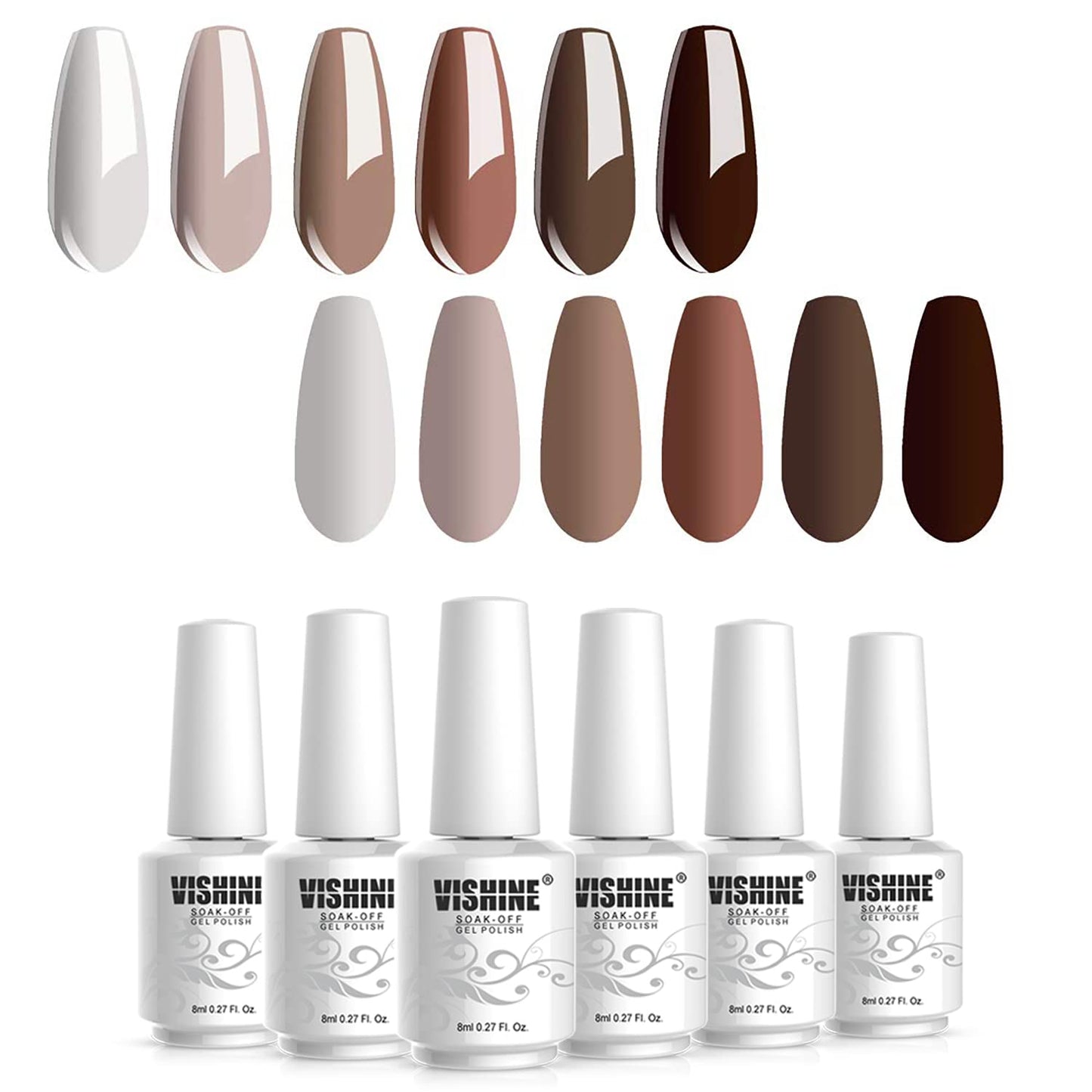 Vishine Gel Nail Polish Set of 6 Nude Beige Colors UV LED Soak Off Gel Nail Polish Set Nail Art Gift Starter Kit 8ml