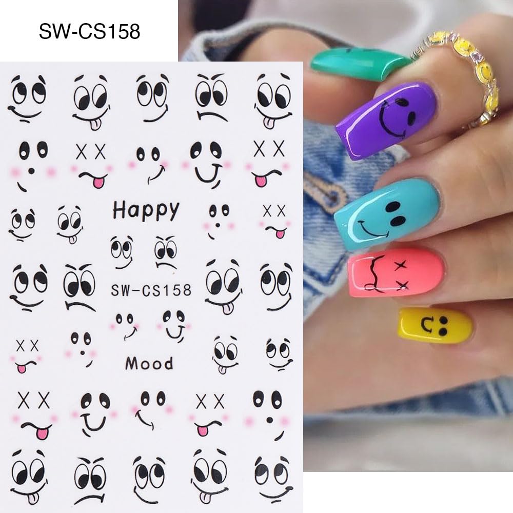 6Pcs Nail Art Stickers,Small Expressions Nail Stickers Self-Adhesive Cute Cartoon Emoticons Nail Decals Nail Supplies Ant Deisgns for Women Nails Decoration