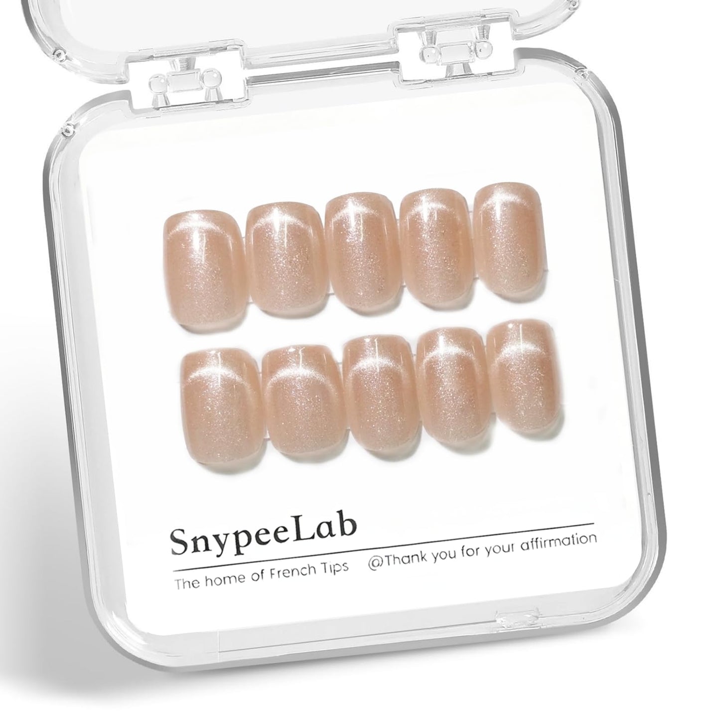 SnypeeLab Nude Cat Eye Press on Nails Short Square, French Tip Short Square Glue on Nails for Women Gift, Reusable Soft Gel Press on Acrylic Nail with Designs 30Pcs(Nude)
