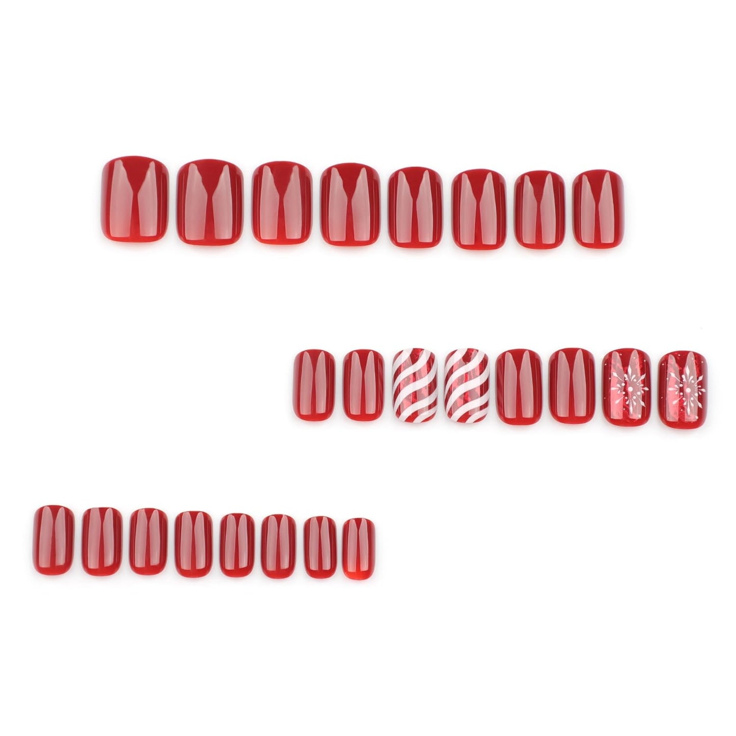 Christmas Press on Nail Short Winter Holiday Fake Nails with Snowflake Design Red Acrylic Nails Glossy Christmas Nails Press ons Xmas False Nails Full Cover Stick on Nails for Women Girls 24Pcs