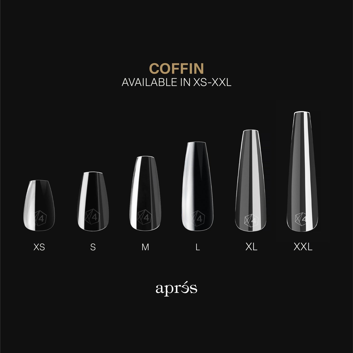 Apres Gel-X® Coffin Box of Nail Tips | 280 Gel-X Tips, Soft Tips, 14 Sizes 00-9 | Half-sizes Included (Sculpted Coffin Short, 280 Count)
