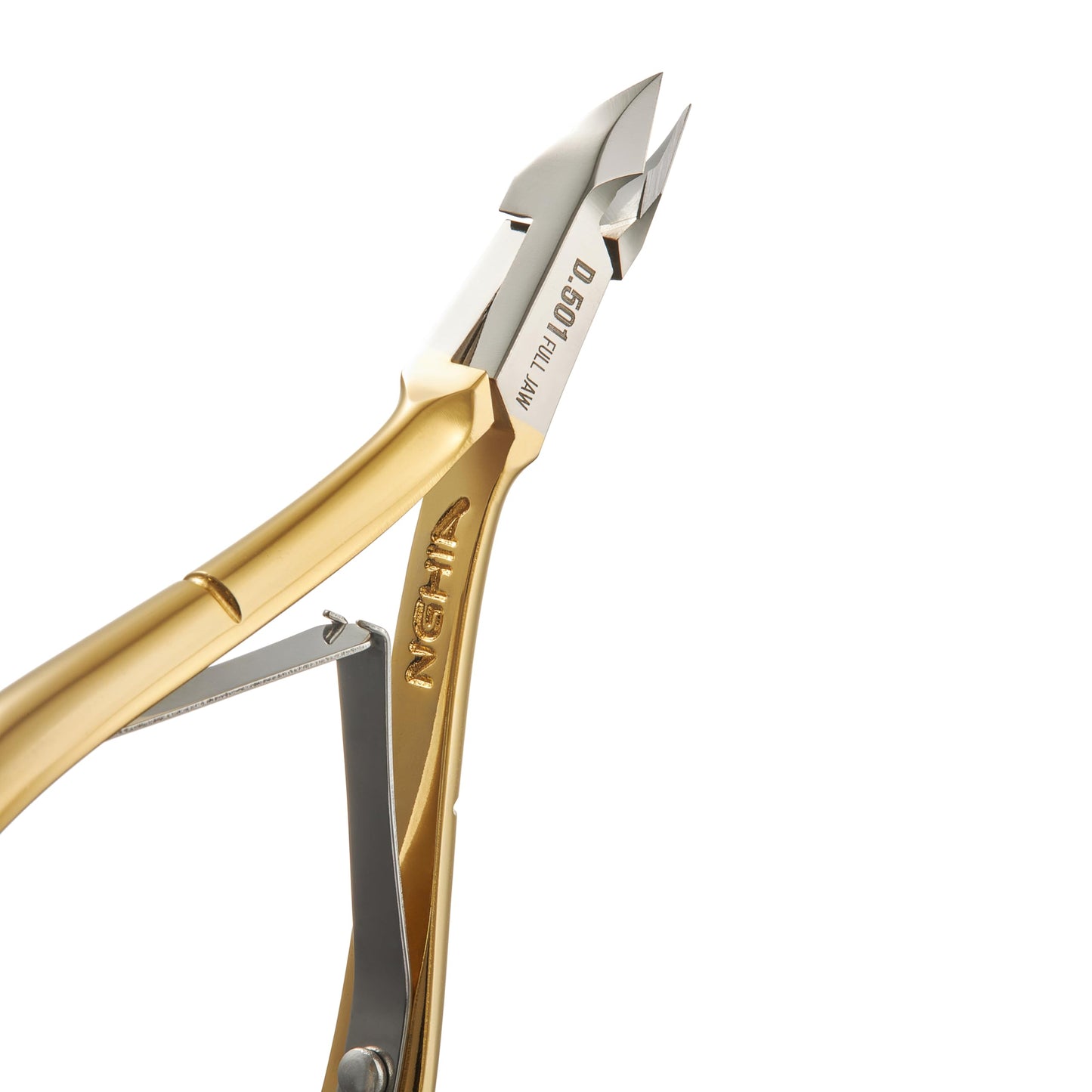 Professional Hard Steel Cuticle Nipper - D-501, Precision Nail Tech Nipper with Gold and Grey Plated Double Spring Jaws - Lap Joint Construction for Superior Performance.