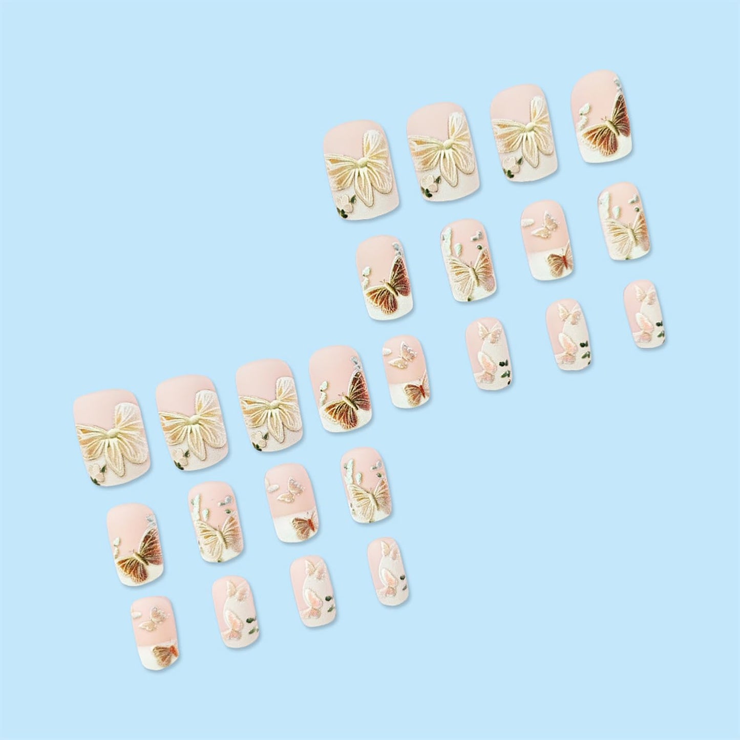 FIEONCIY Modern Glossy Full Cover Square French False Nails with Designs Artificial Short Square Fake Nails with Charms Glue Stick ons Fingernails for Women Girls (FD017) - 24 pcs