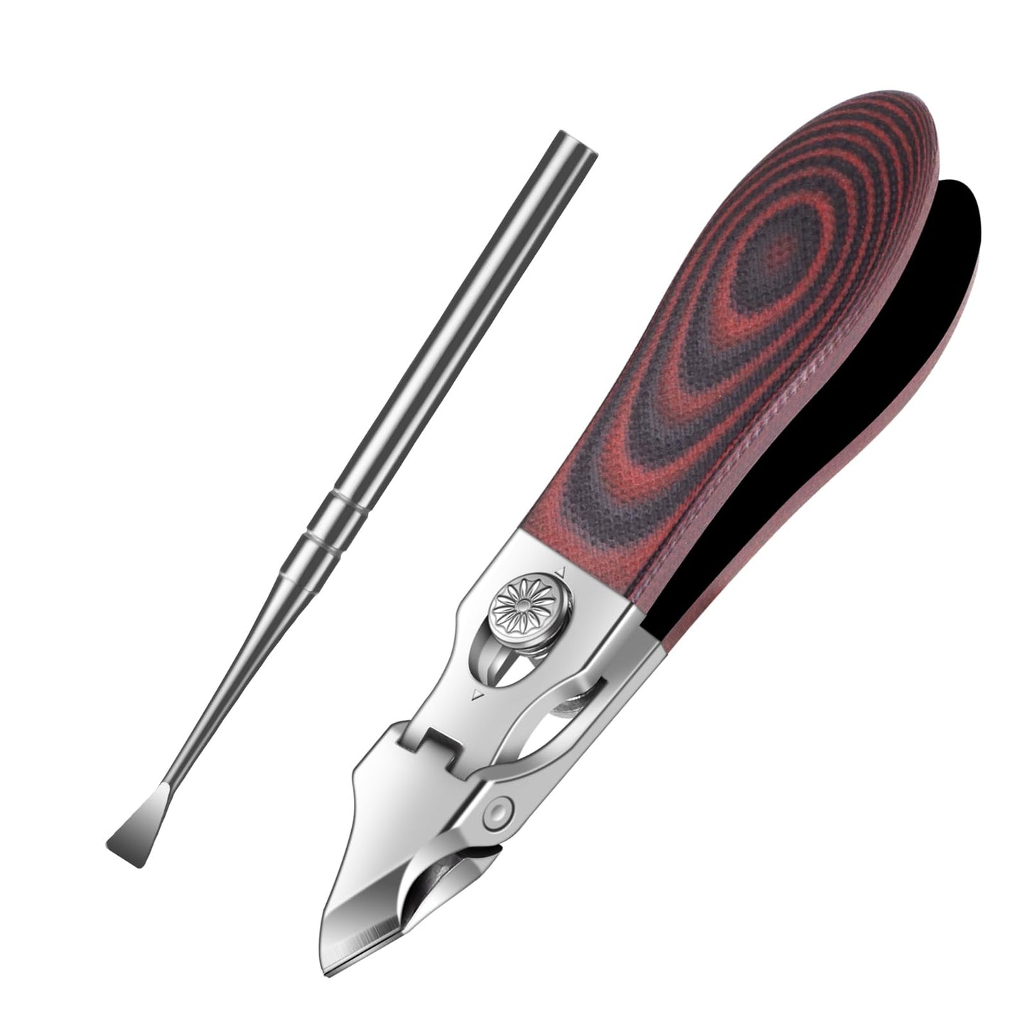 Professional Stainless Steel Cuticle Nippers for Manicurists, Safe Lock Cuticle Trimmer with G10 Non-Slip Handle and Splash Guard for Salon and Travel (Oval Red D)
