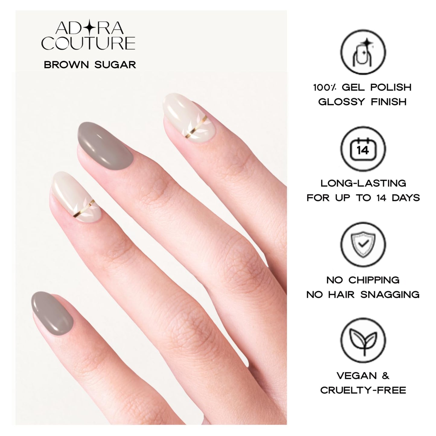 Semi Cured Gel Nail Strips with 30 Pieces – UV Gel Nail Stickers & Nail Wraps, Complete Manicure Kit Includes Prep Pads, Nail File and Wooden Stick, Easy Application, UV Light Required (Brown Sugar)