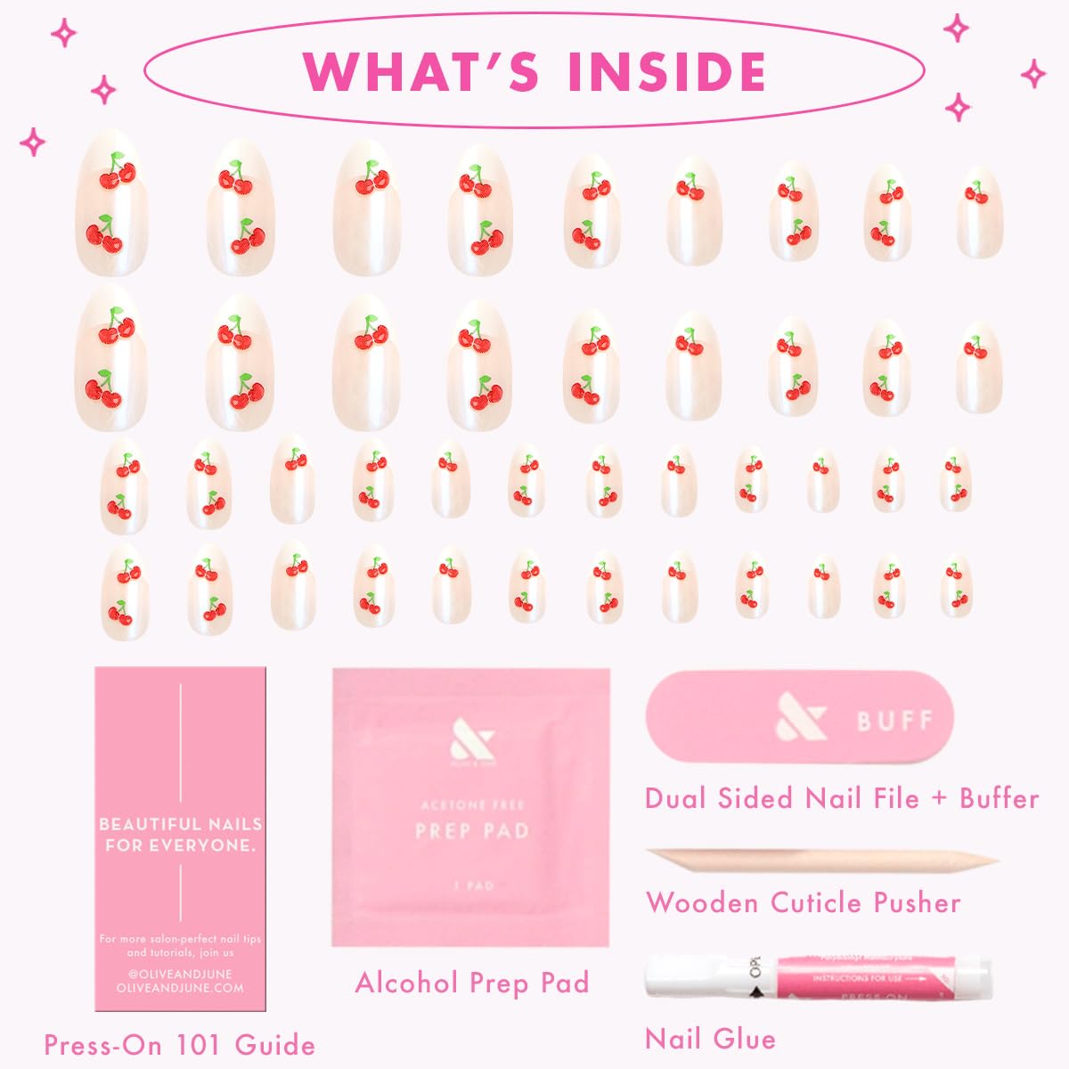 Olive & June Maximalist Instant Mani Press-On Nails (Glue) | 42 Fake Nails, 21 Sizes | Non-Toxic, Long-Lasting Big, Bold Gorgeous Realistic Look | Salon-Quality at Home | Medium, Almond | Sharp French