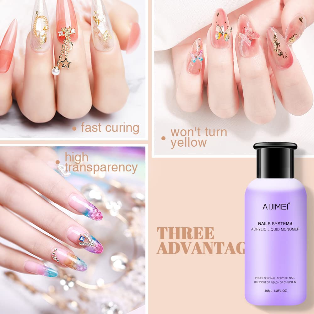 AIJIMEI Acrylic Powder Nail Kit with Professional Liquid Monomer and Acrylic Brush Cleaner,Acrylic Nail Tools Set Extension Nail System