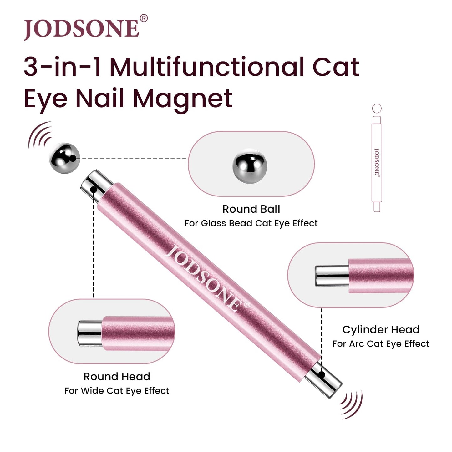 JODSONE 3-in-1 Cat Eye Magnet Nail Art Tool,Pink Gold Cylindrical & Round Ball Nail Magnet Pens, Multi-Effect Magnets for Cat Eye Gel Polish DIY at Home Salon(Magnet Only, No Gel Included)
