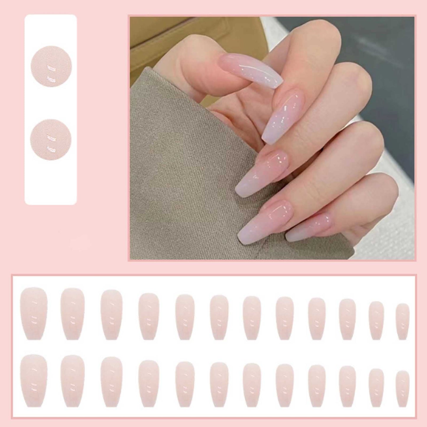 DANMANR Long Press on Nails Square French Fake Nails Full Cover Nude Acrylic False Nails for Women and Girls 24PCS (Pink White)
