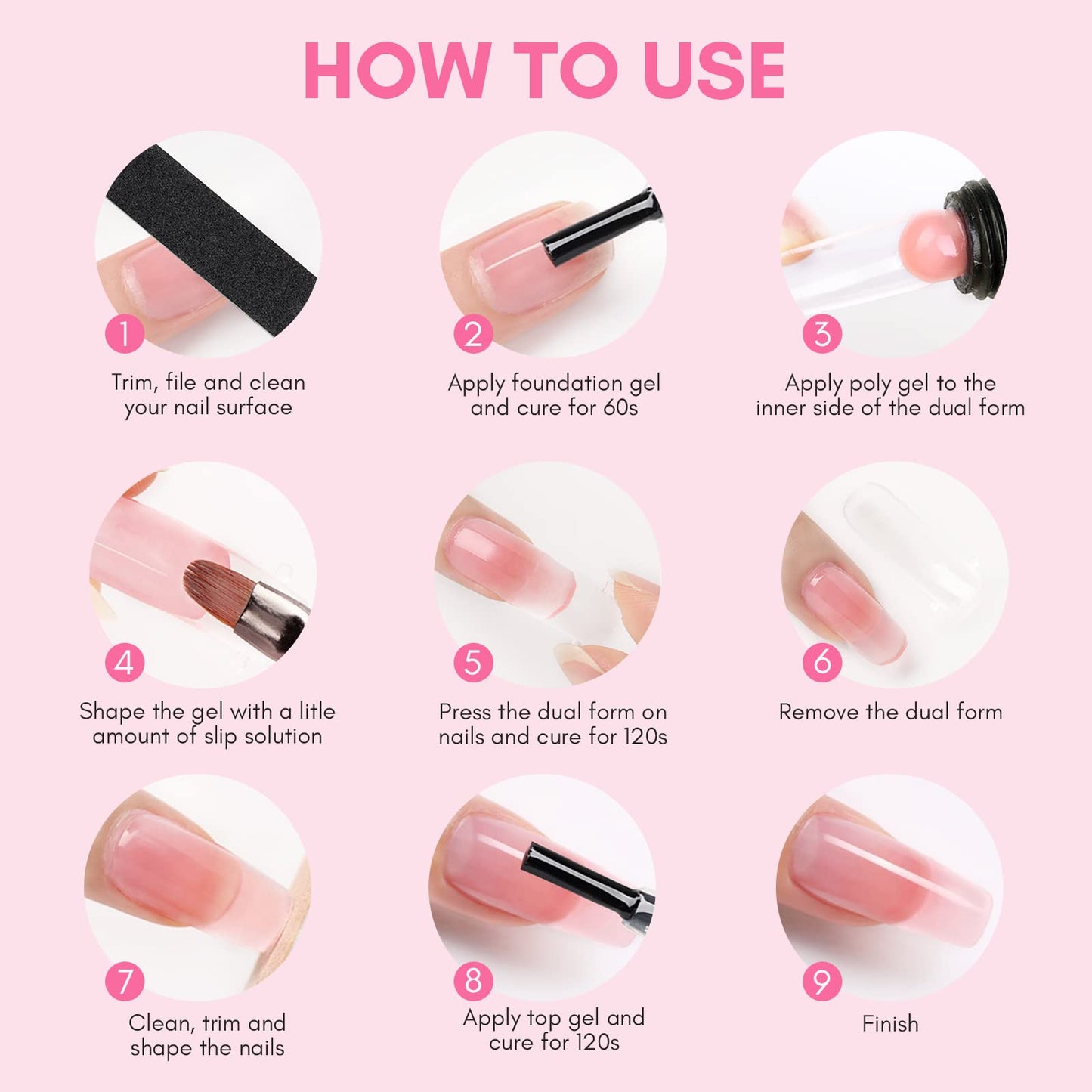 Poly Gel Nail Kit Starter Kit: Saviland 6 Colors Pink Nude Poly Nail Extension Gel Kit with U V Lamp Fast Dry Poly nail gel for Beginners with Everything DIY at Home Gifts for Women