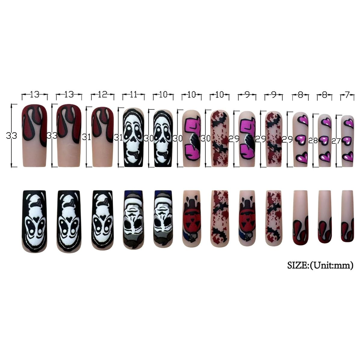 Halloween Press on Nails Long Square Fake Nails Pumpkin Ghost Blood Design Stick on Nails Matte Spooky False Nails Artificial Reusable Acrylic Glue on Nail for Women Nail Art Decoration 24Pcs