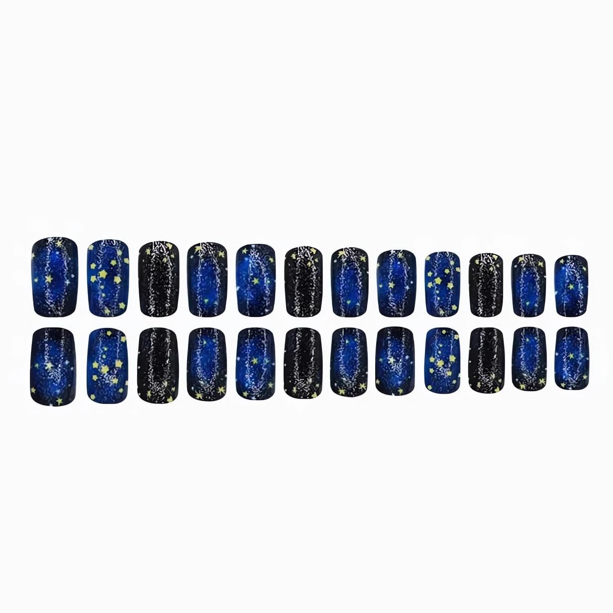 24 Pcs Dark Blue Starry Sky Press on Nails Short Square Fake Nails Press ons Acrylic Nail Art Kit Glue on Nails Stars Design Acrylic False Nail Glossy Full Cover Artificial Stick on Nails for Women