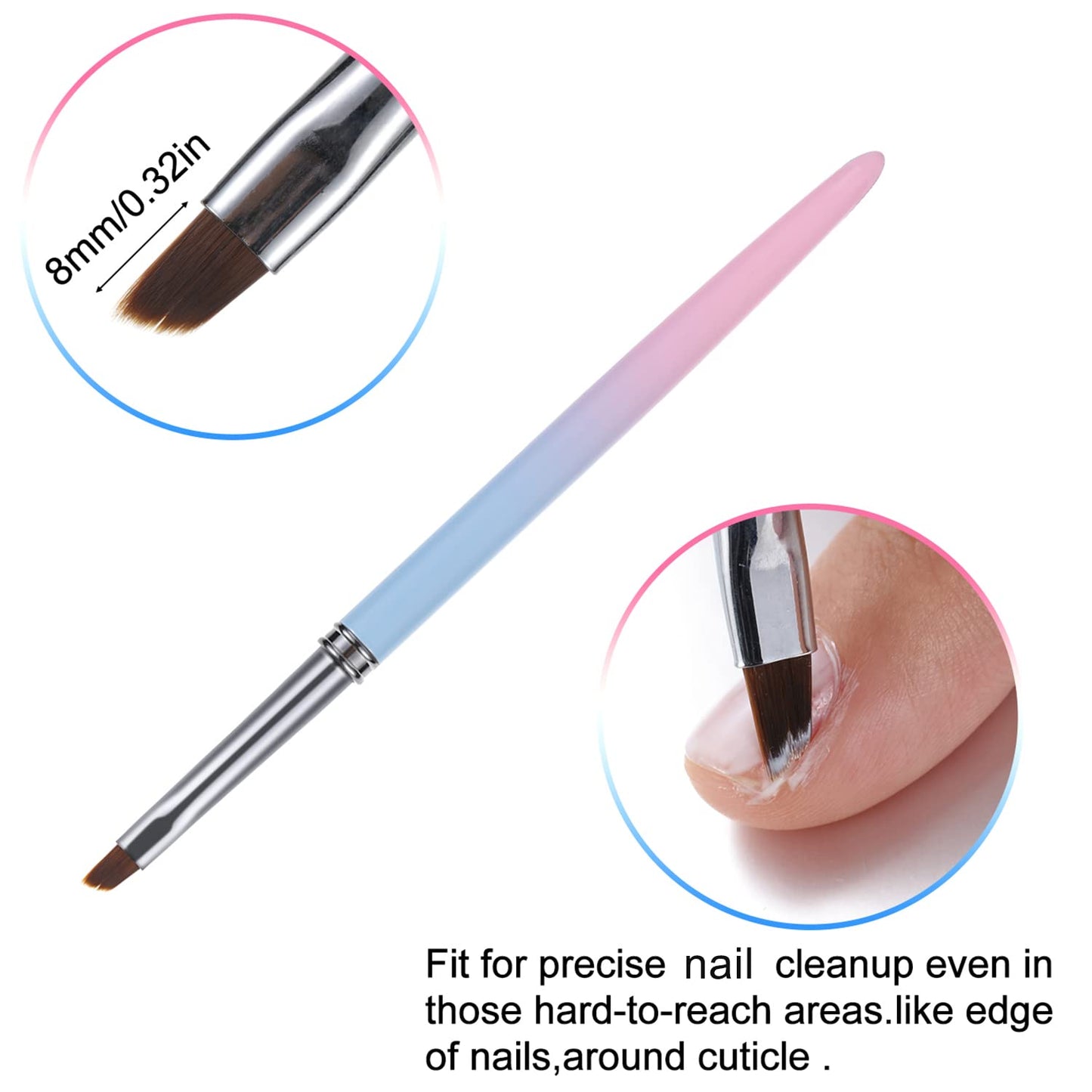 INENK 2PCS Round&Angled Nail Art Clean Up Brushes for OPI Nail Polish Remover Cleaning Polish Mistakes on the Cuticles + 4PCS Nail Liner Brushes for Nail Art and Designs