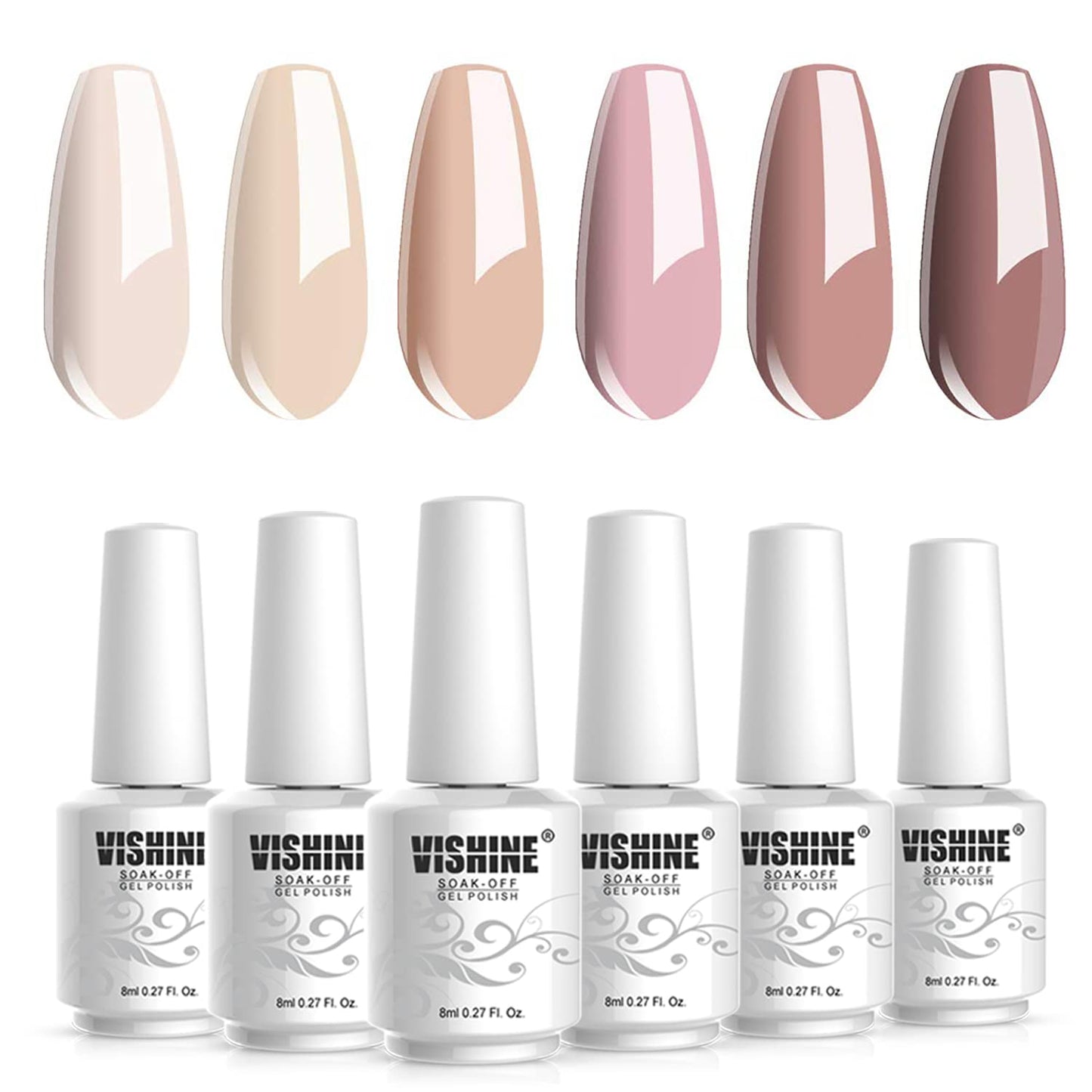 Vishine Gel Nail Polish Set Nude Serises Colection Daily Colour 8MLSoak Off Nail Gel Polish with Gift Box, UV LED Lamp Required for Nail Slaon Home Manicure Gel Nail Kit