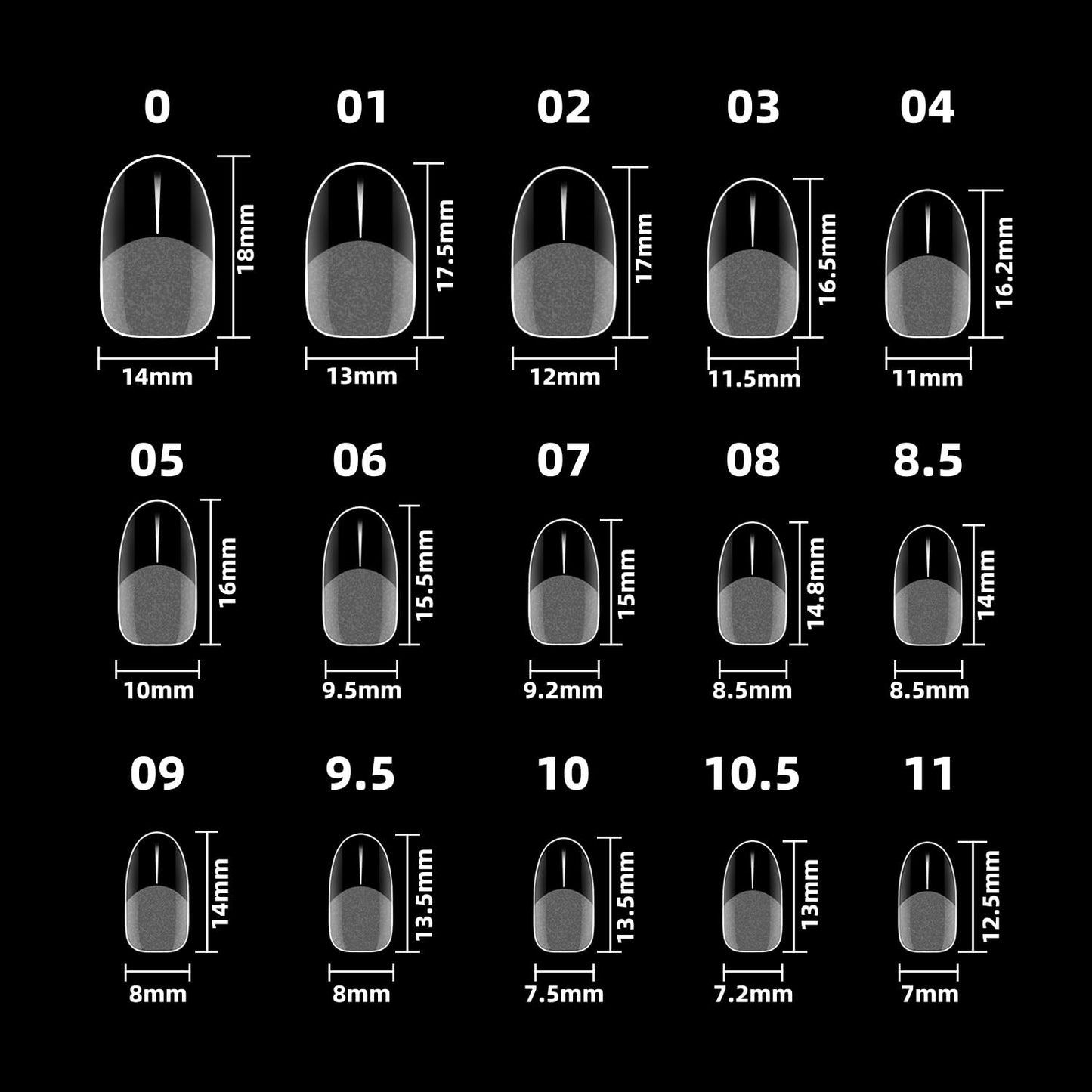 Woobena Short Oval Nail Tips, Short Gel Nail Tips Pre Etched Press On Nails Clear Acrylic Fake Nails Oval Shaped False Nails Extension Home Art DIY Salon 15 Size 300Pcs