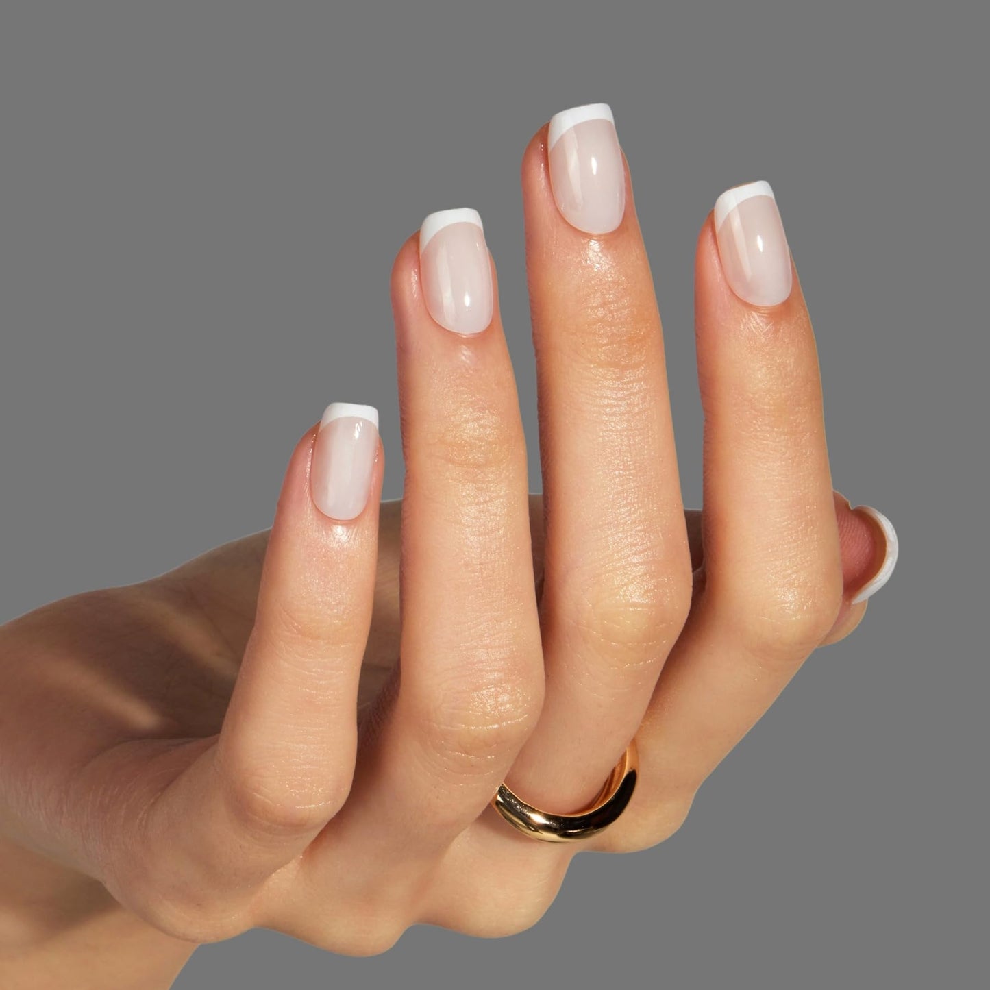 LAMIMOSA 32Pcs Milky White French Tip Press on Nails Short Square - Soft Gel Fake Nails in 16 Sizes, Reusable Glue on Nails Kit, False Nails, MILKY FRENCHY