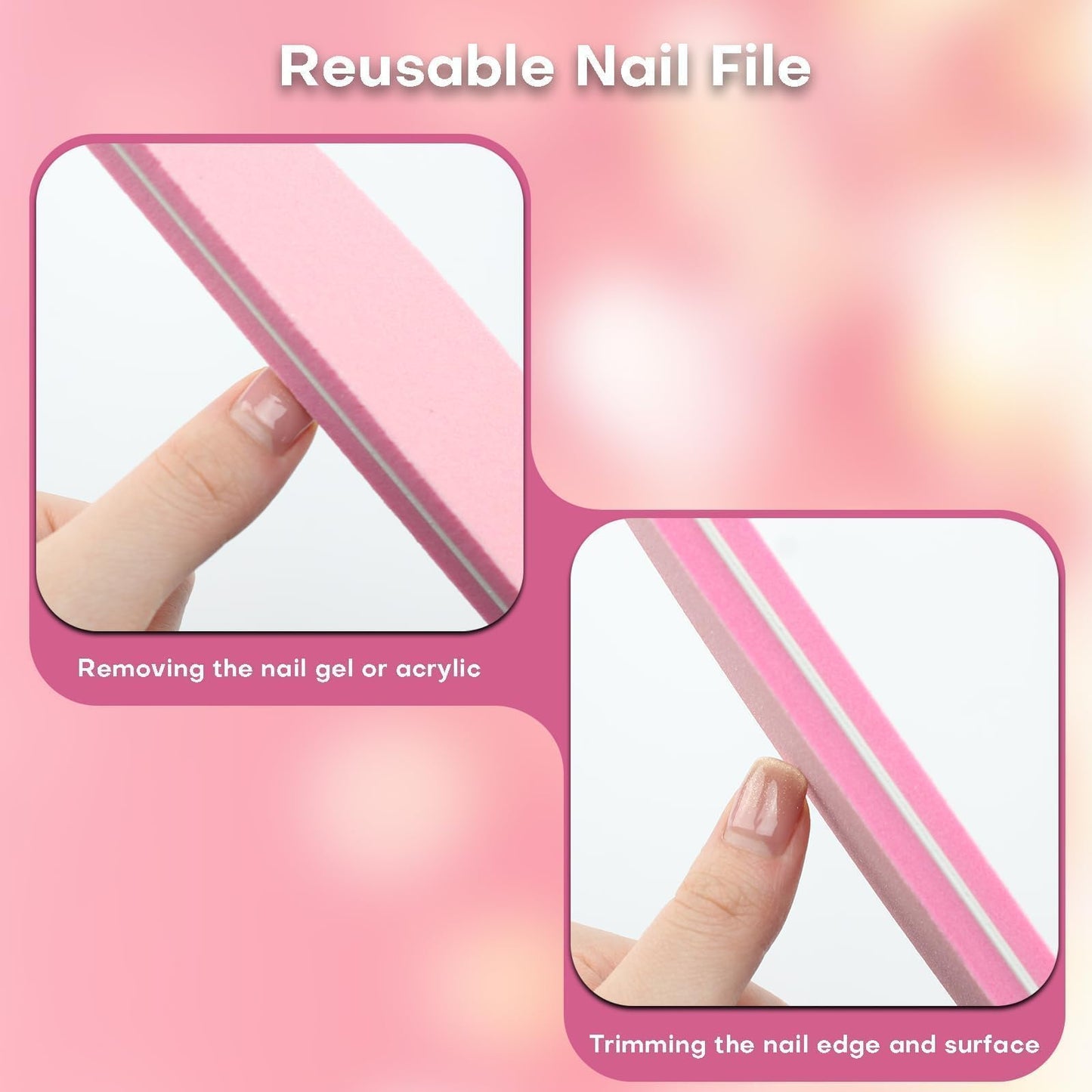 Gel Polish Remover Refill Kits for Nails, Holiday Gifts for Women Girls 4-in-1 Green Nail Polish Remover Set with Soak Off Caps Nail Buffer Block | Nail File | Cuticle Pusher for Poly Gel Acrylic Nail