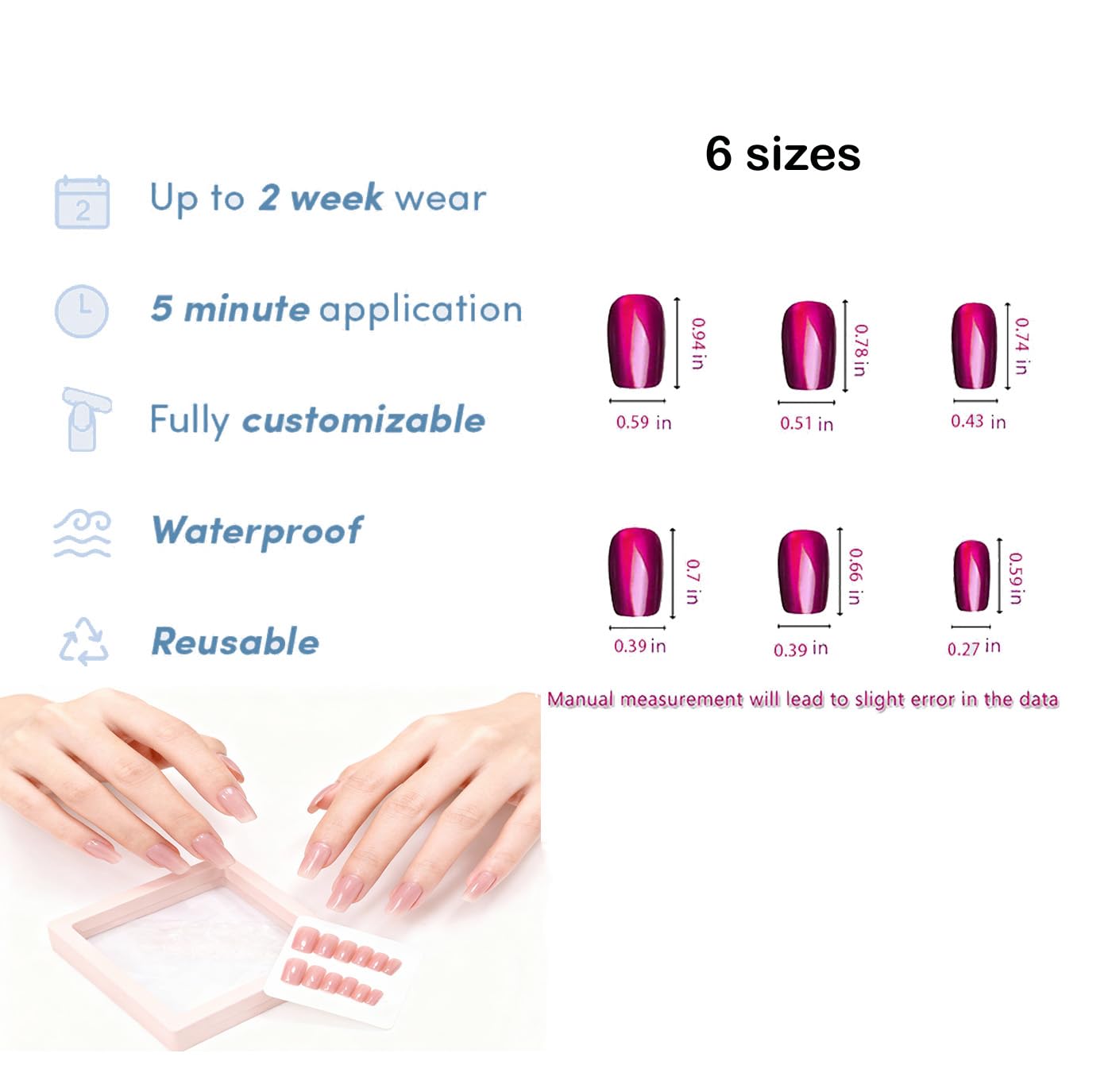 YOYfinee 24Pcs Press on Nails Medium—Short Square Fake Nails Magnetic Cat's Eye Nails. Nude pink (10)