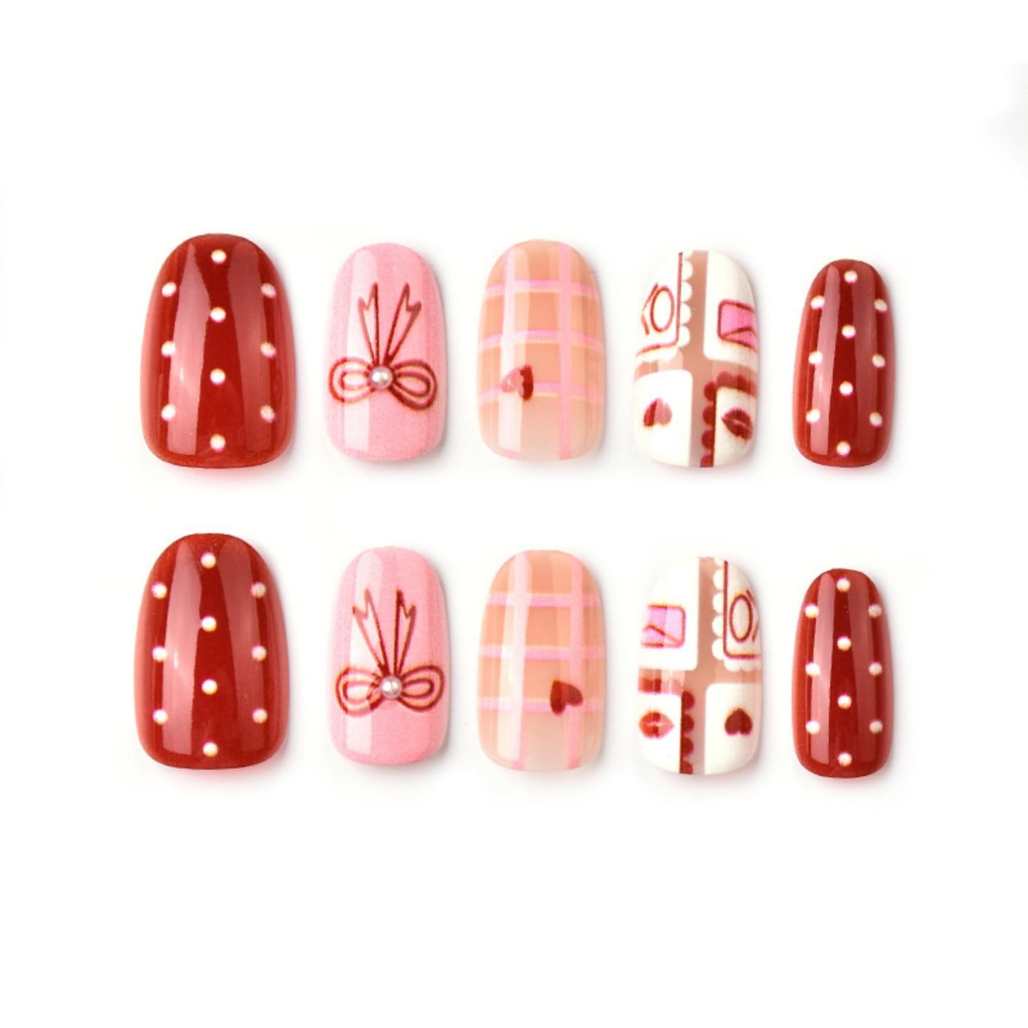 octoswave Press on Nails Short Almond Fake Nails Cute Pink Artificial Nail Glossy Bow Pearl Charm Stick on Nail for Women 24pcs