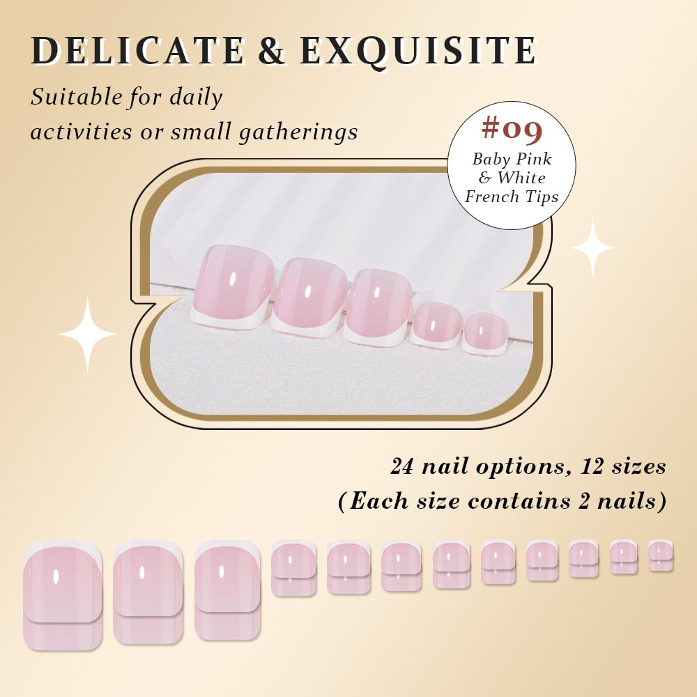evpct Pink White French Press on Toenails Short Square No Glue, Spring Summer Fake Stick Press on Toe Nails for Women, Soft Stick on Toenail Kit Perfectly Fit Full Cover Reusable Fake Toenails 32Pcs