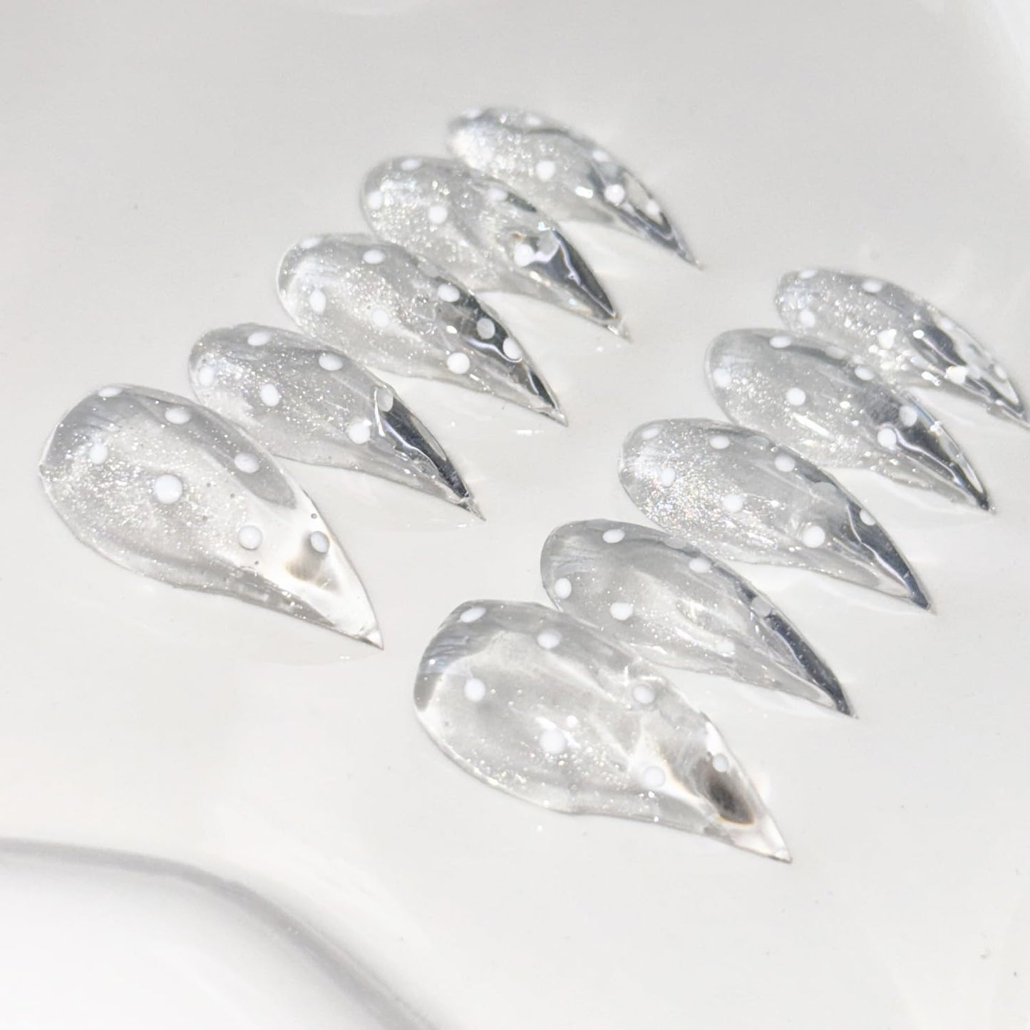 10 Pcs Handmade Press on Nails Curved Short Eagle Claw Fake Nails with Dot Designs Transparent Luxury Dragon Claw False Nails with Glue,Full Cover Acrylic Artificial Nail for Women(S)
