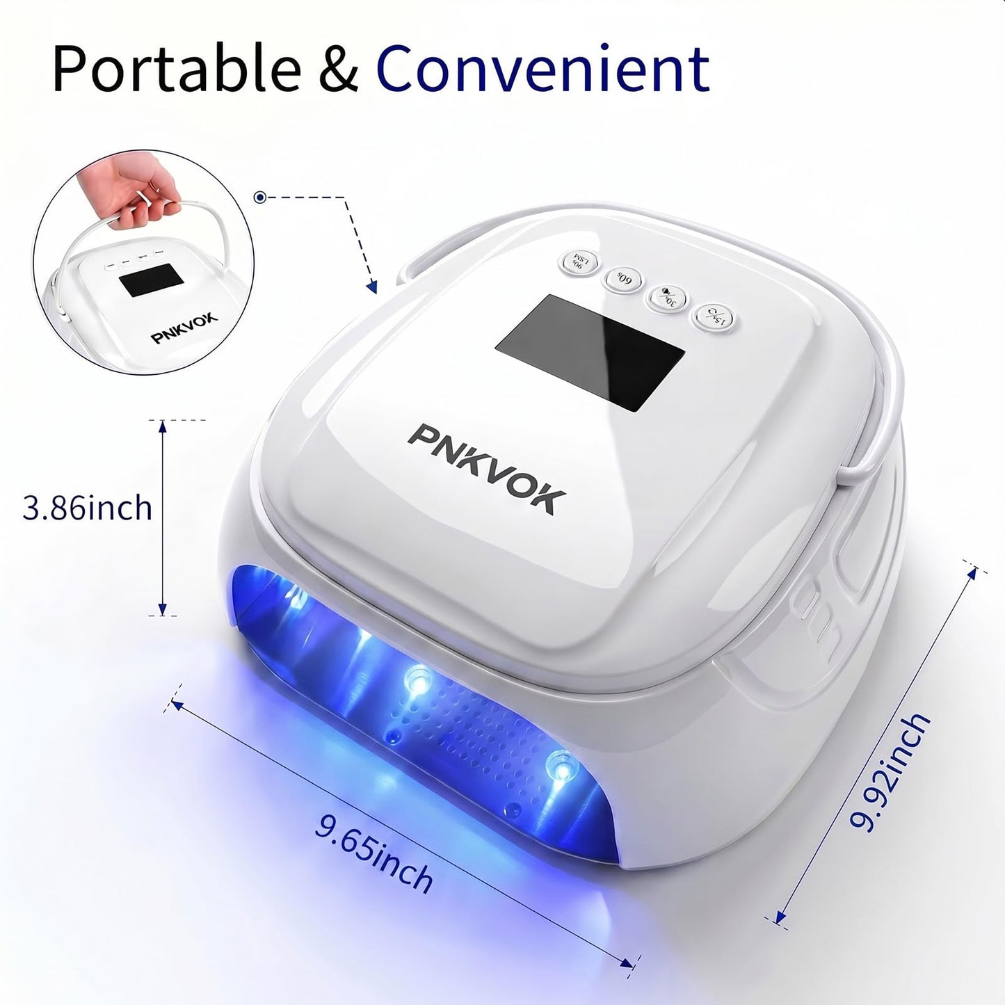 PNKVOK 126W Rechargeable UV LED Nail Lamp, Nail Dryer for Gel Polish UV Light for Nails Handle and Foot Rest, Fast Curing Gel Nail Dryer with 4 Timers for Salon and Home (White)